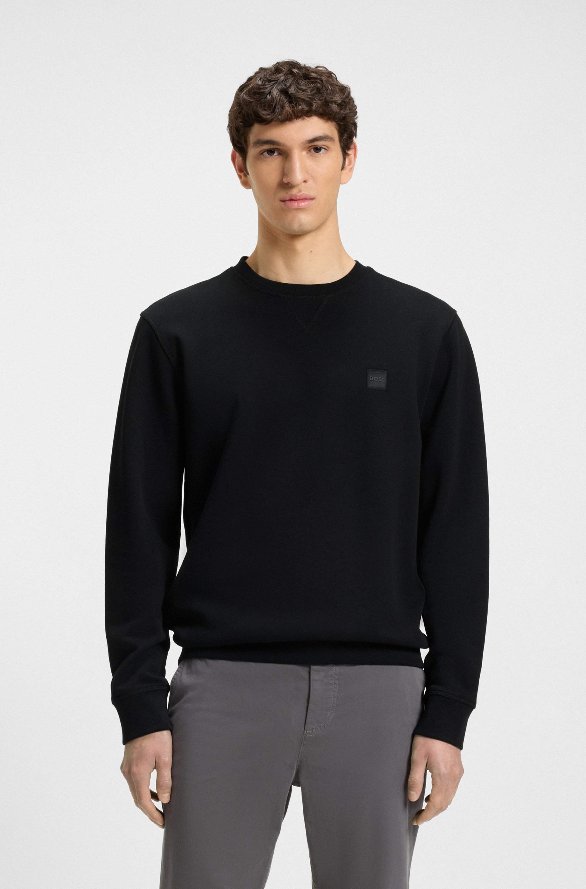 Cotton-terry regular-fit sweatshirt with logo patch