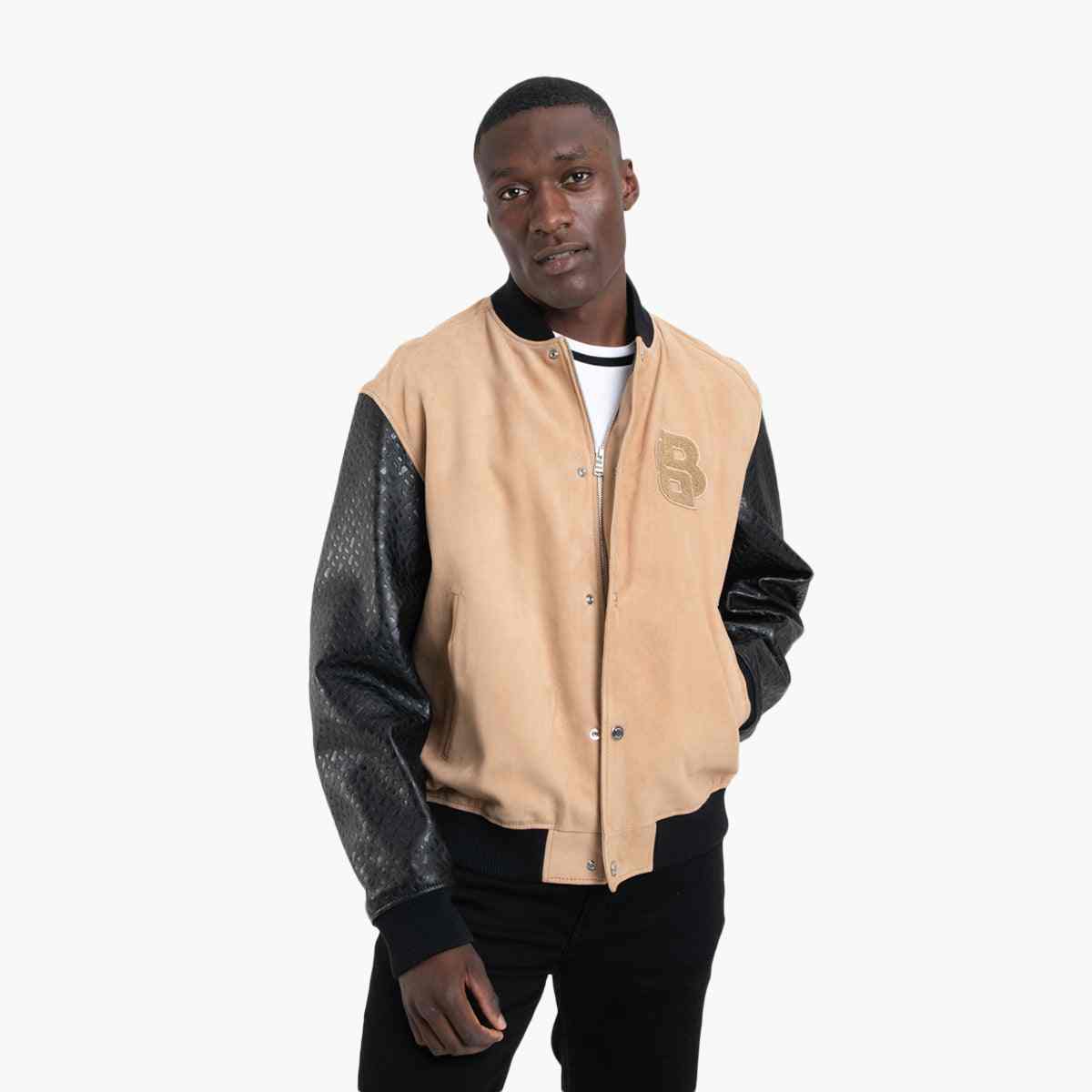 Regular-Fit Leather Bomber Jacket
