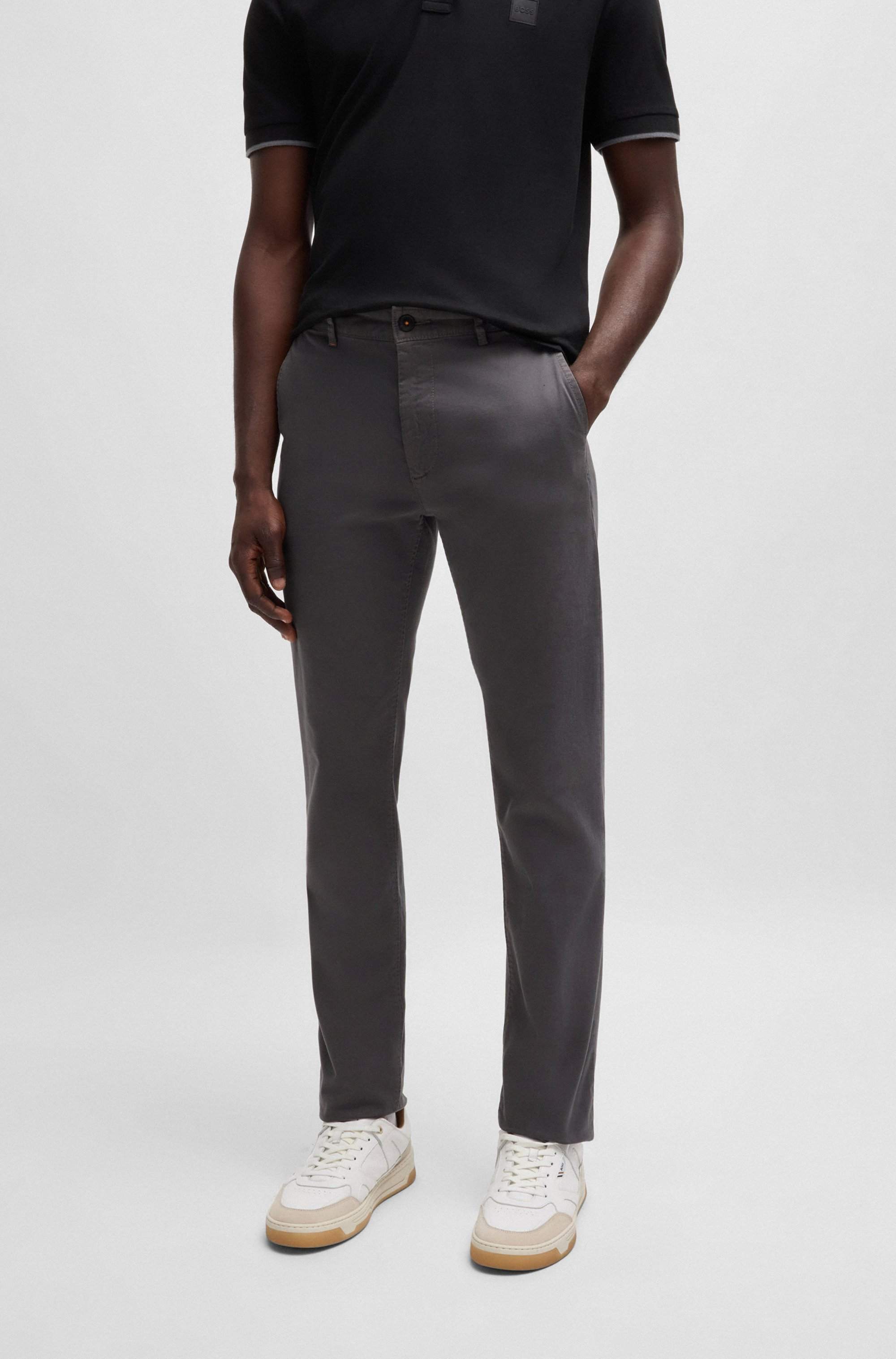 Slim-fit trousers in stretch-cotton satin