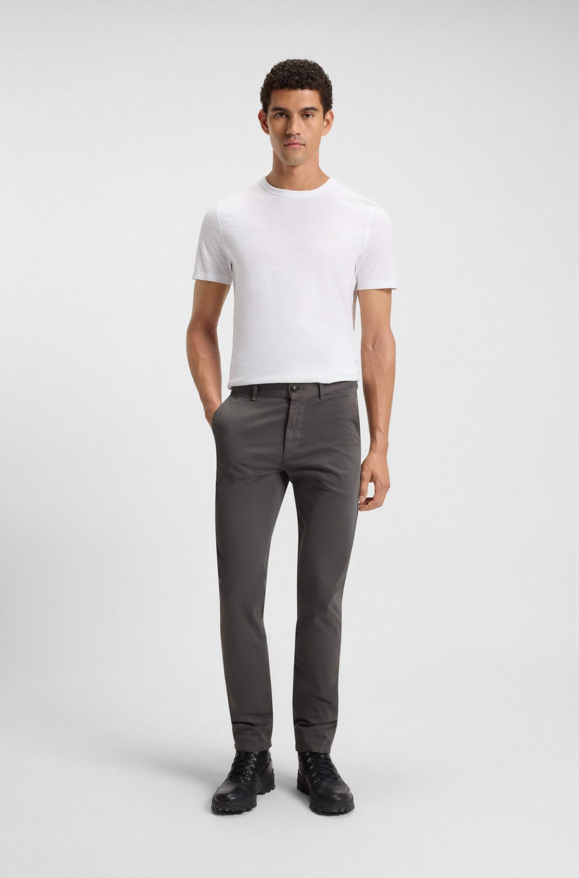 Slim-fit trousers in stretch-cotton satin