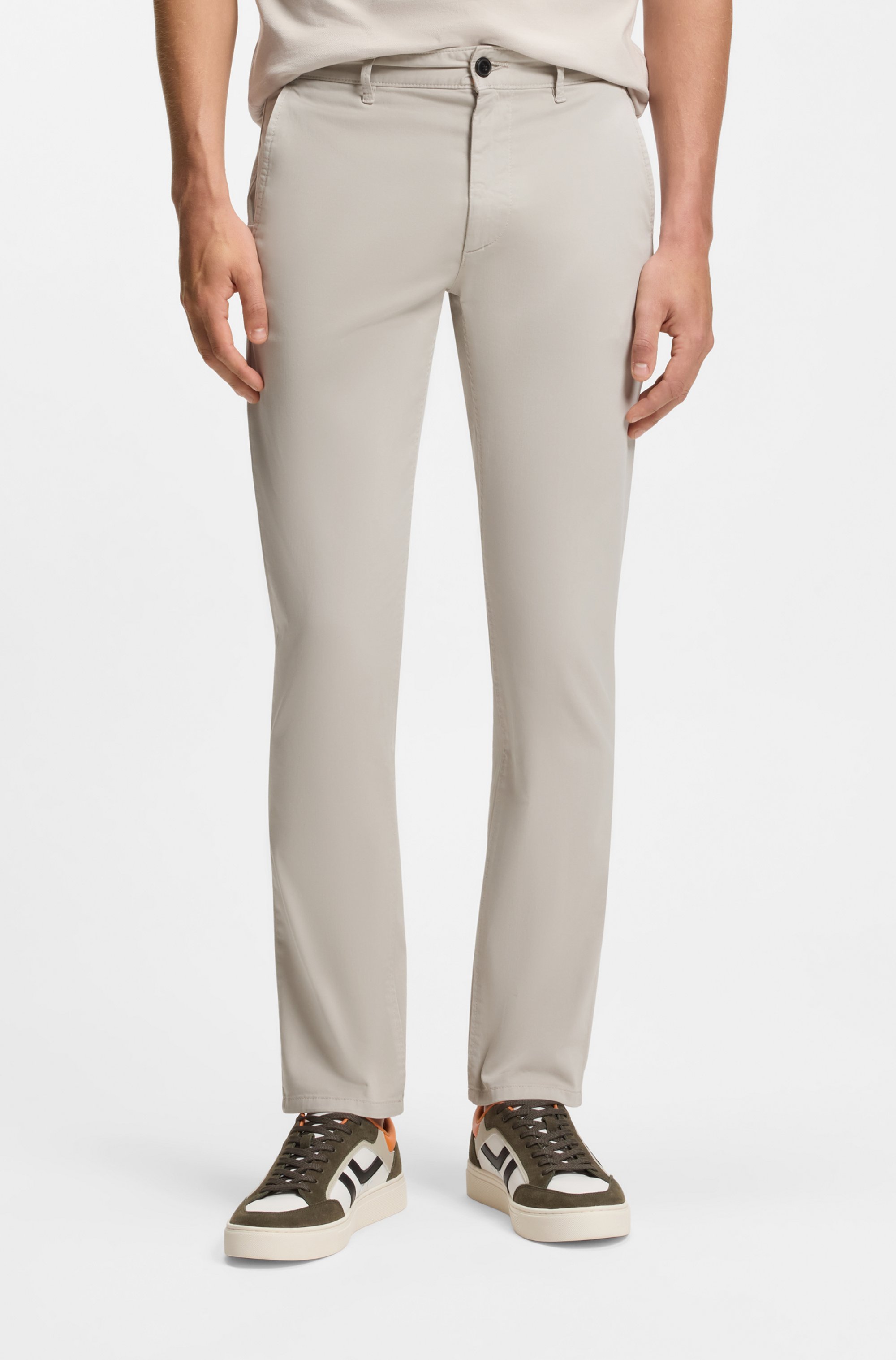 Slim-fit trousers in stretch-cotton satin