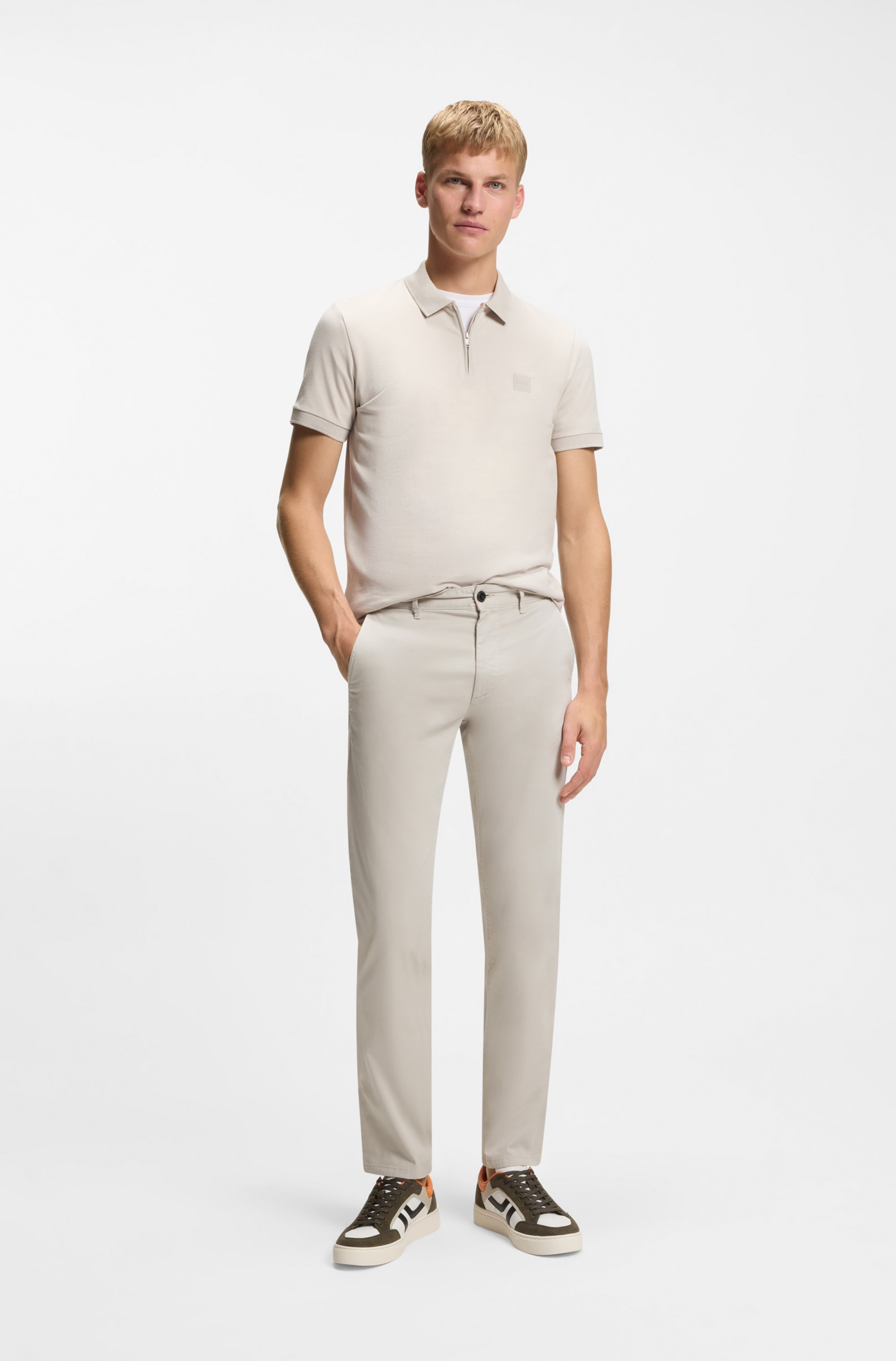 Slim-fit trousers in stretch-cotton satin