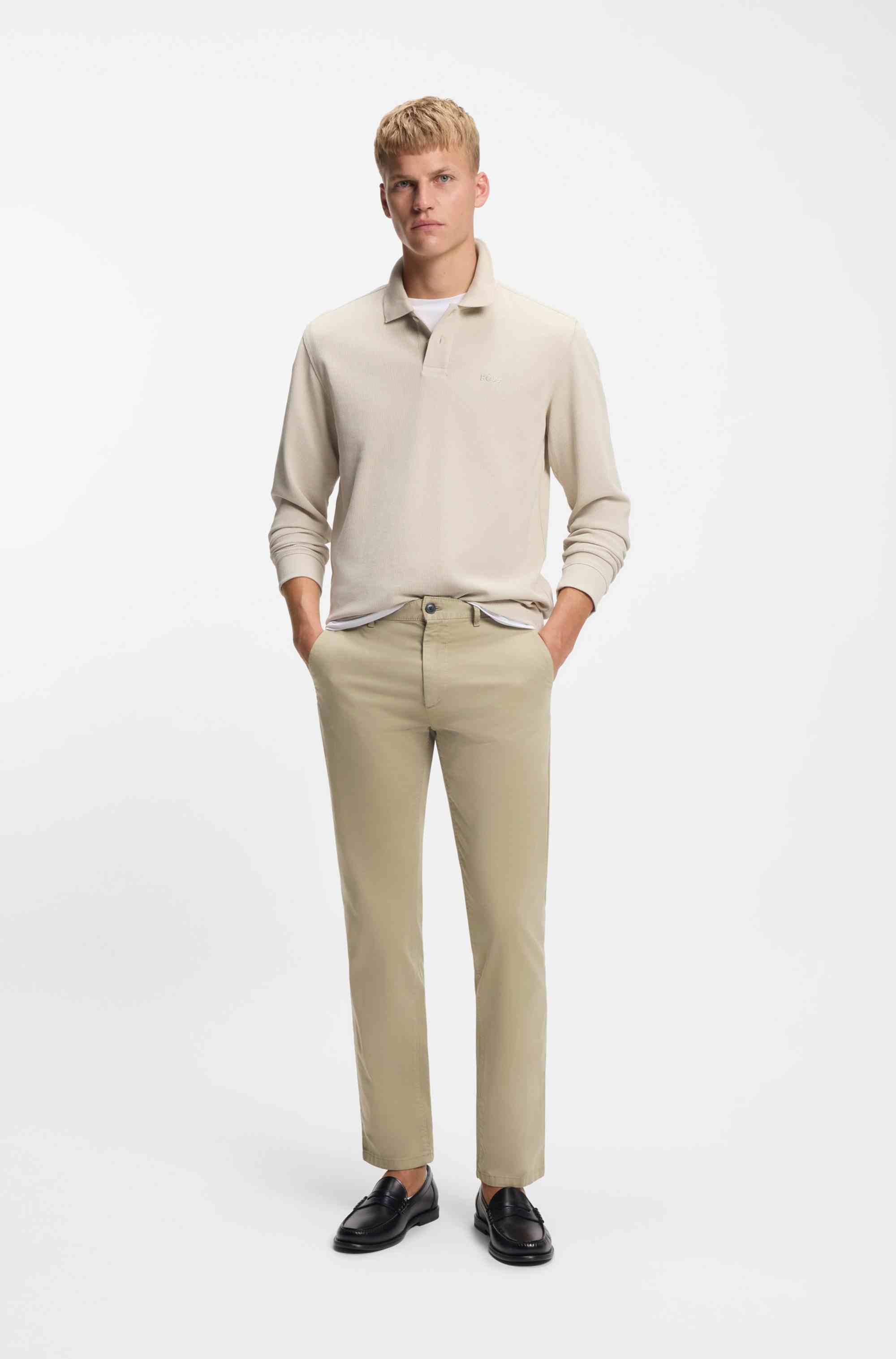 Slim-fit trousers in stretch-cotton satin