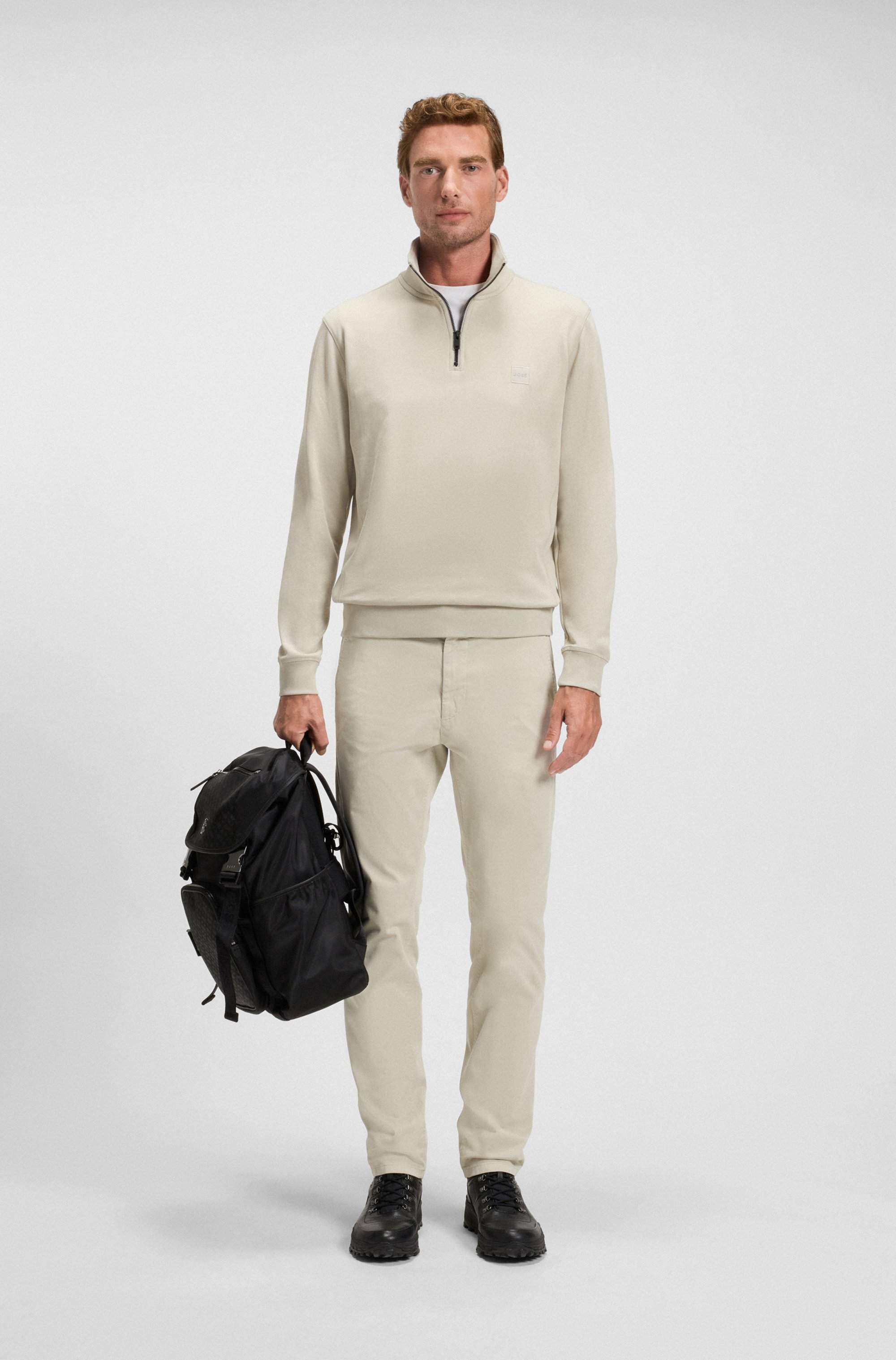 Slim-fit trousers in stretch-cotton satin