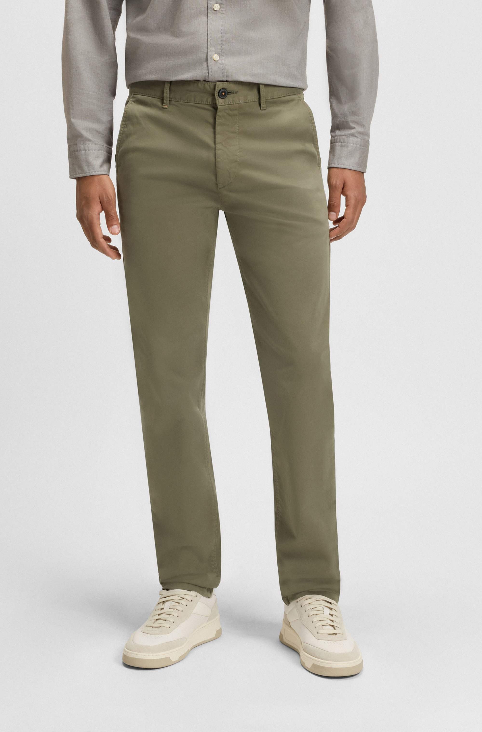 Slim-fit trousers in stretch-cotton satin