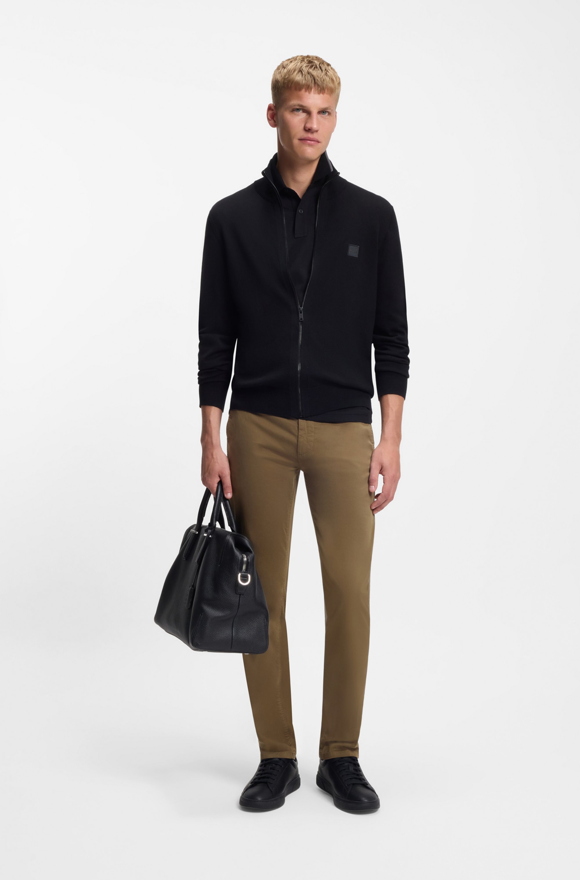 Slim-fit trousers in stretch-cotton satin