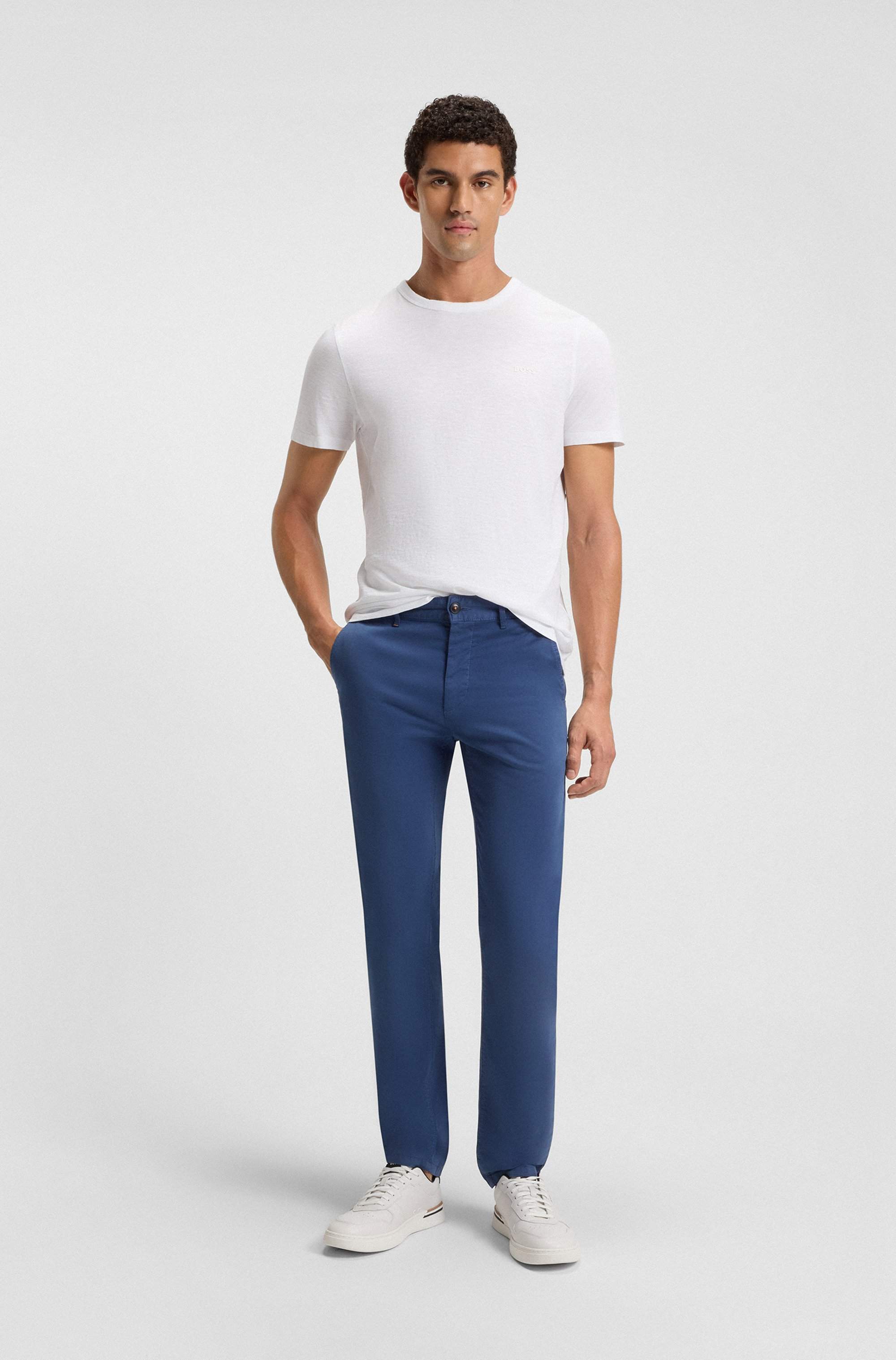 Slim-fit trousers in stretch-cotton satin