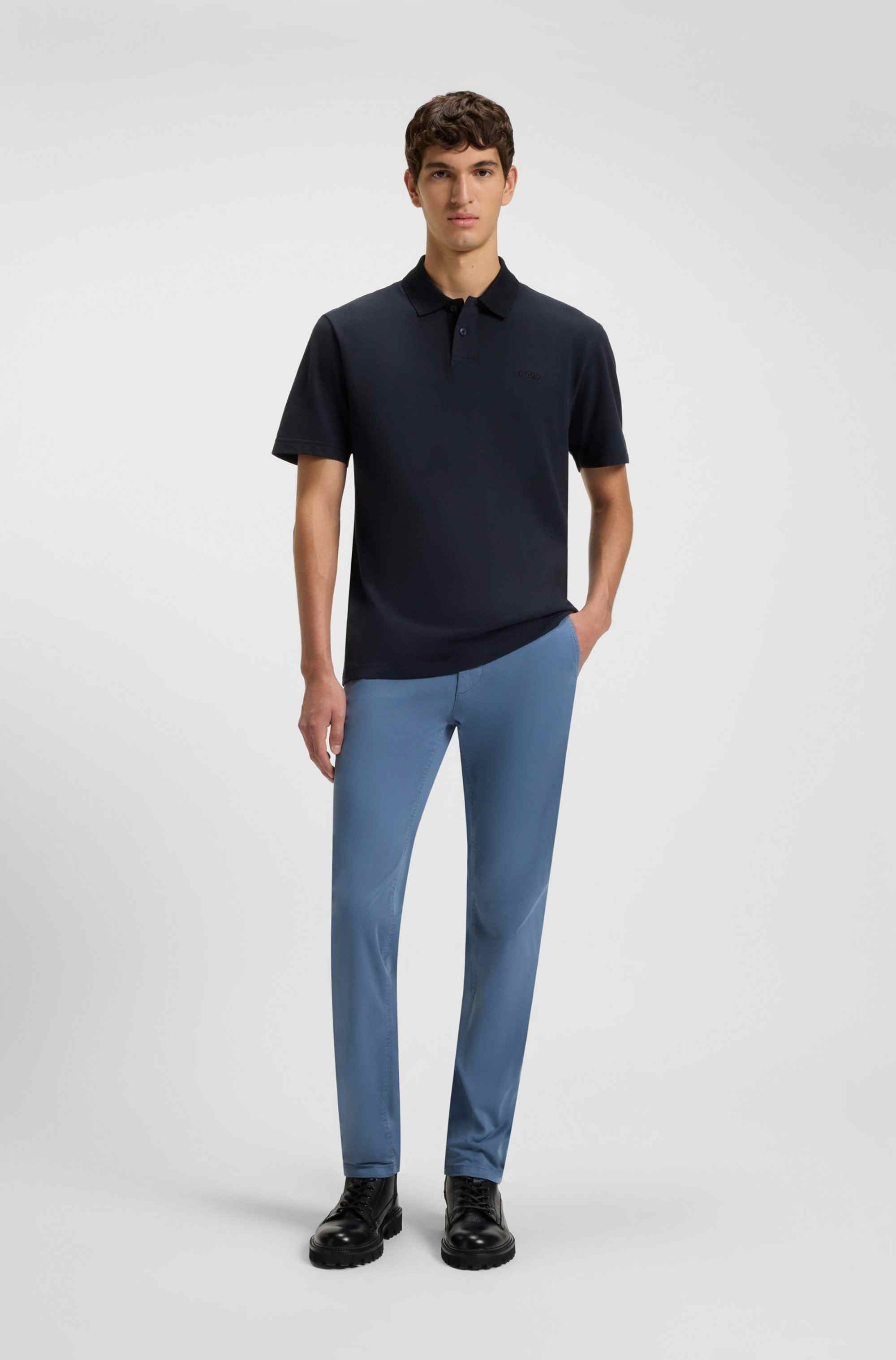 Slim-fit trousers in stretch-cotton satin