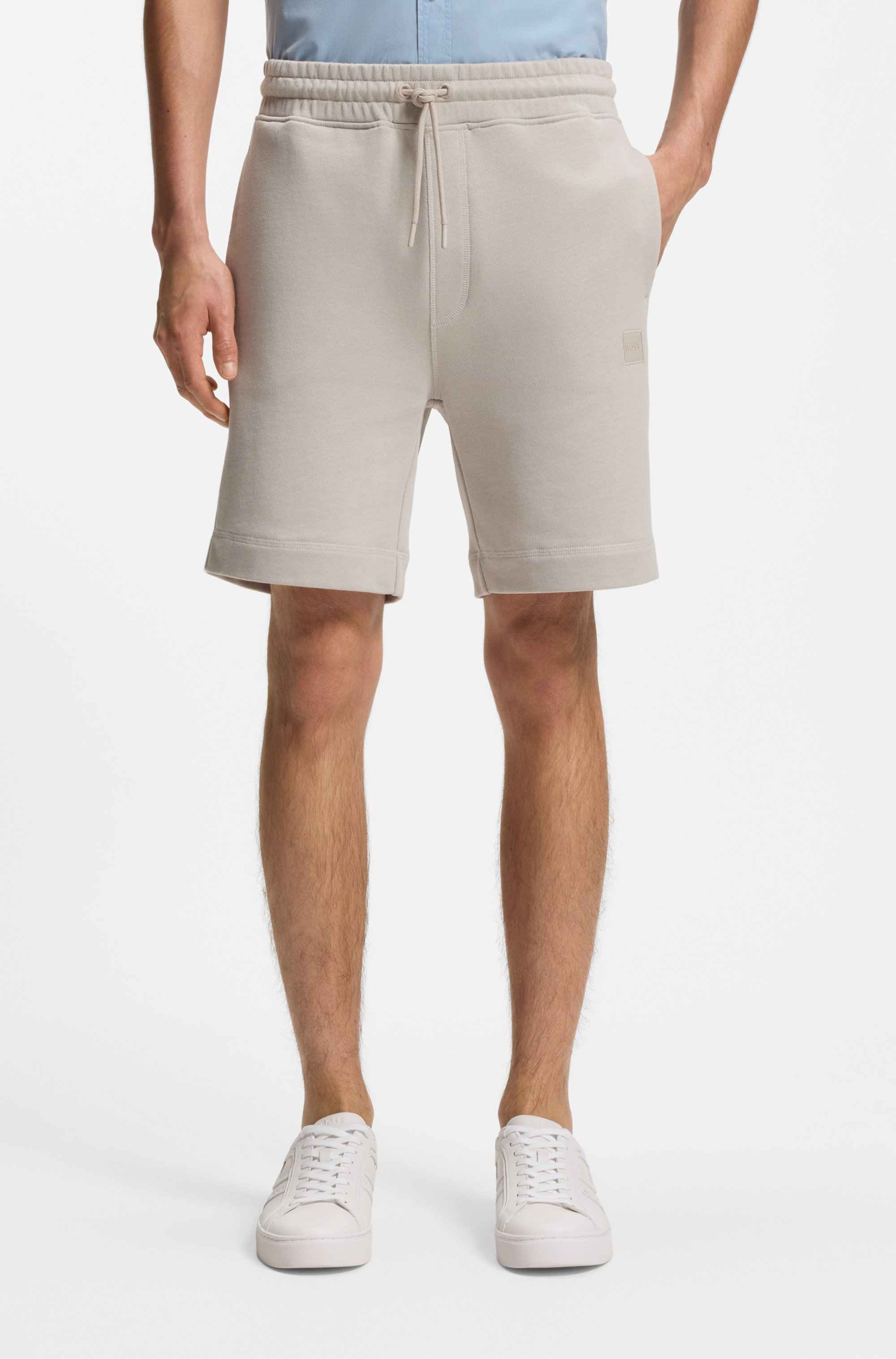 Cotton-terry shorts with logo patch