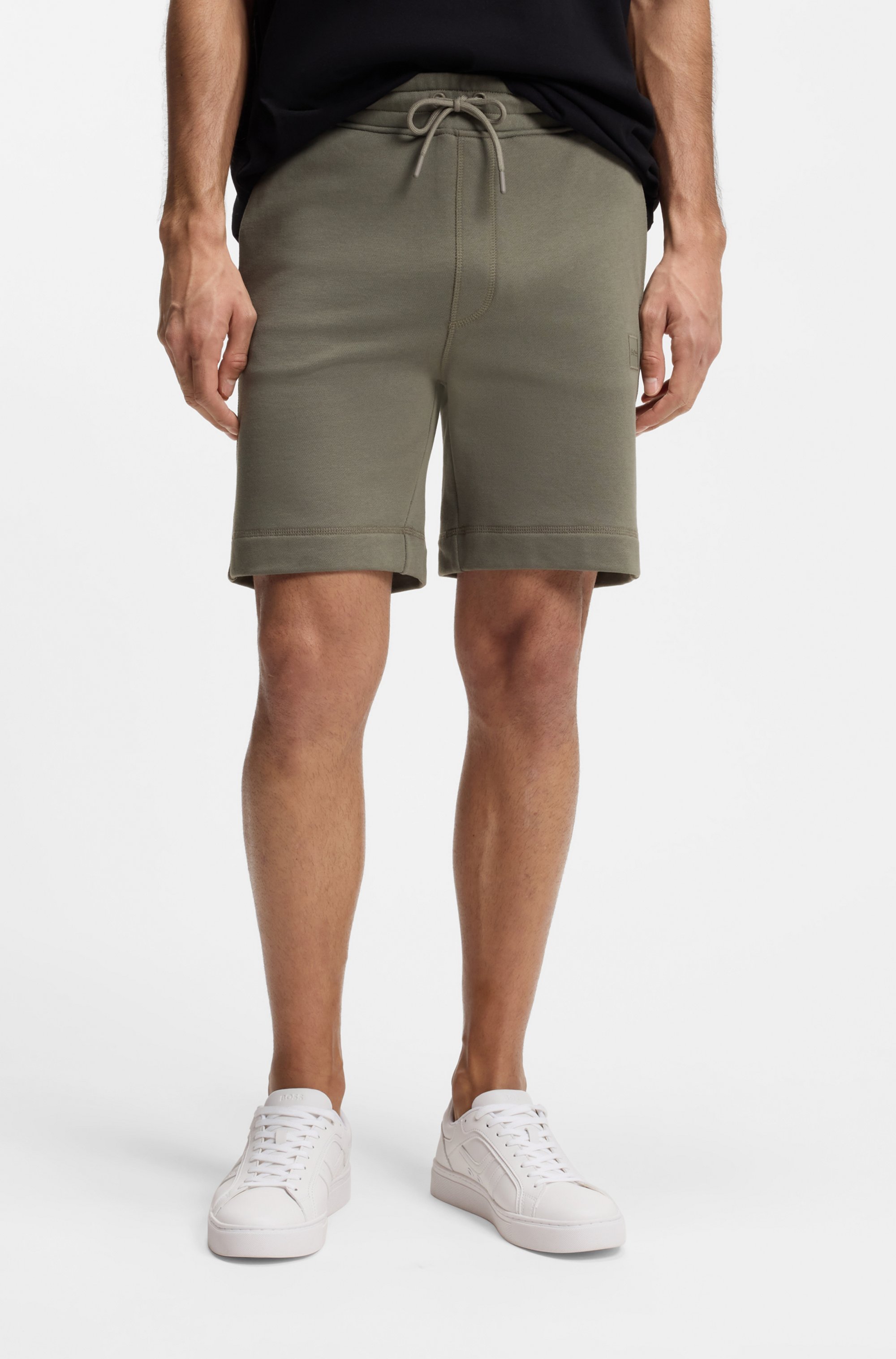 Cotton-terry shorts with logo patch