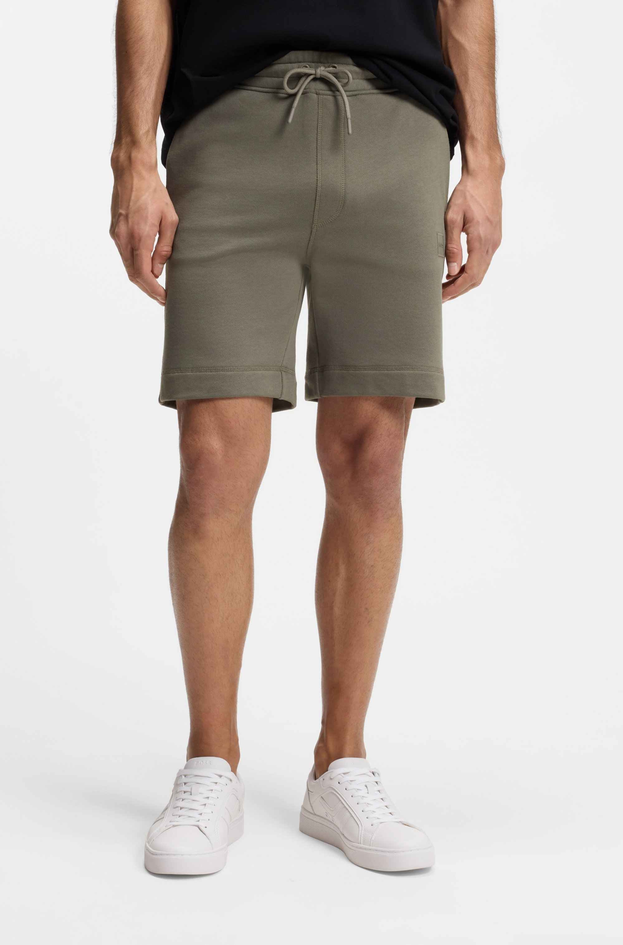 Cotton-terry shorts with logo patch