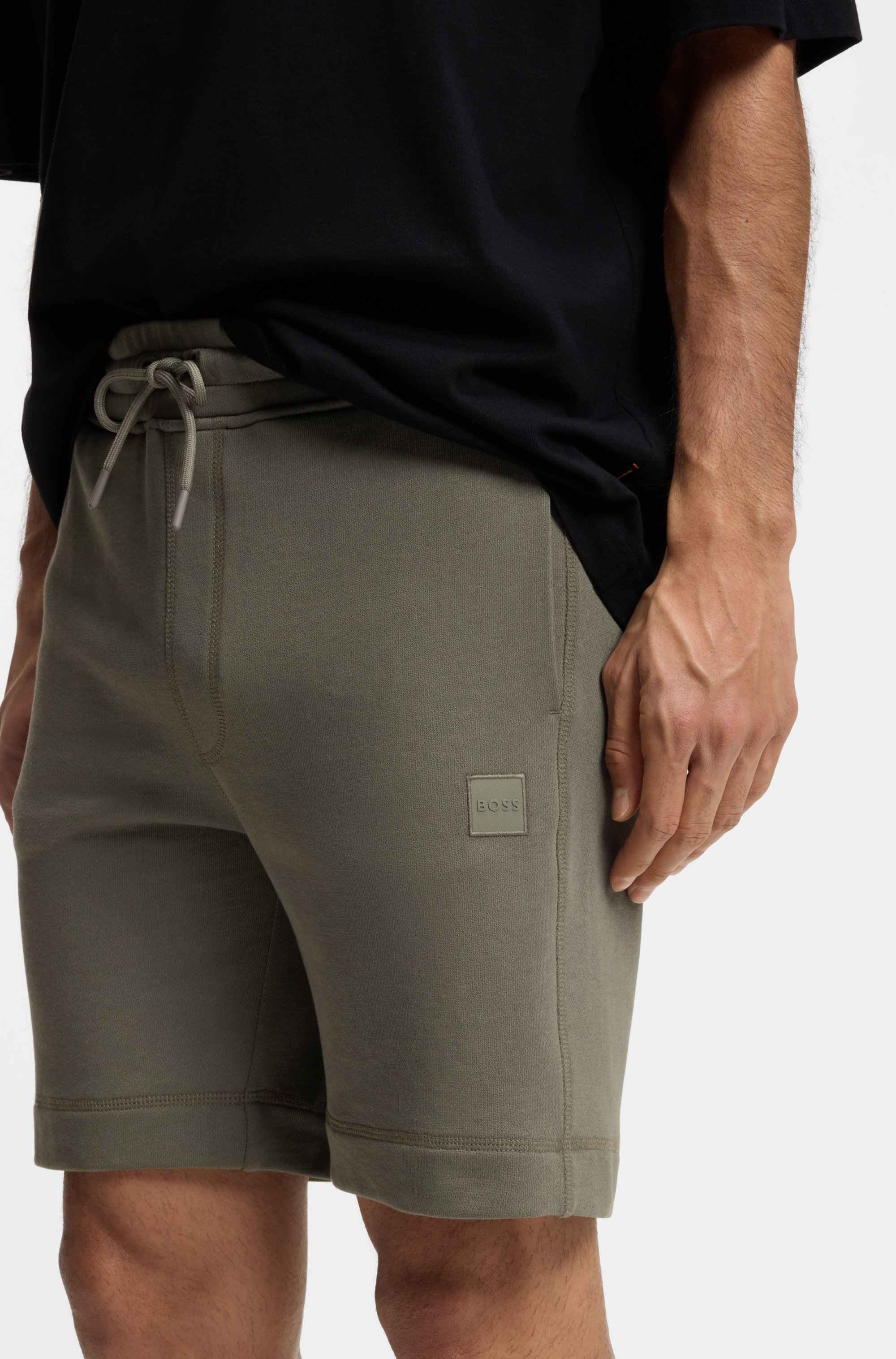 Cotton-terry shorts with logo patch