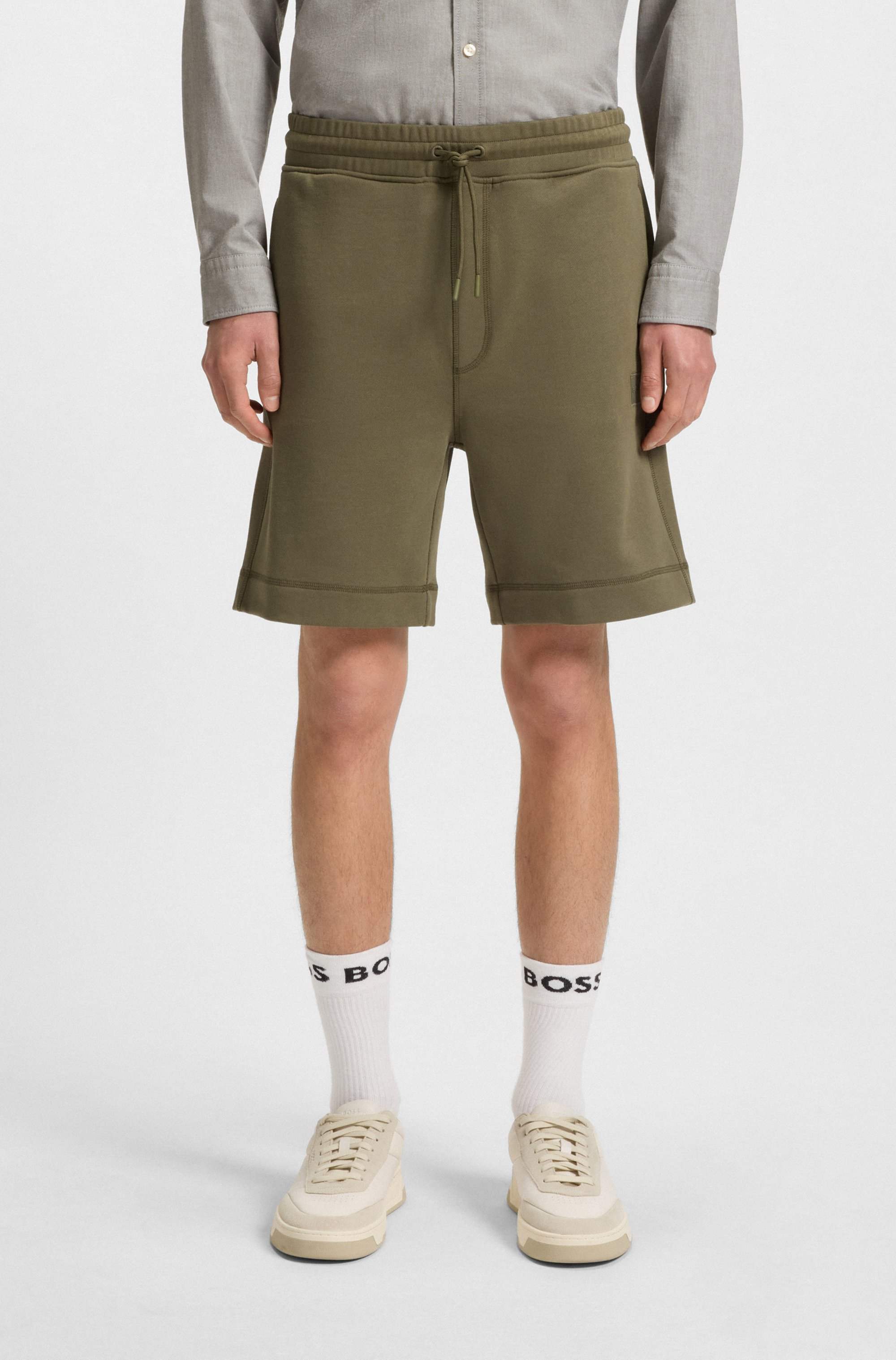 Drawstring shorts in cotton terry with logo badge
