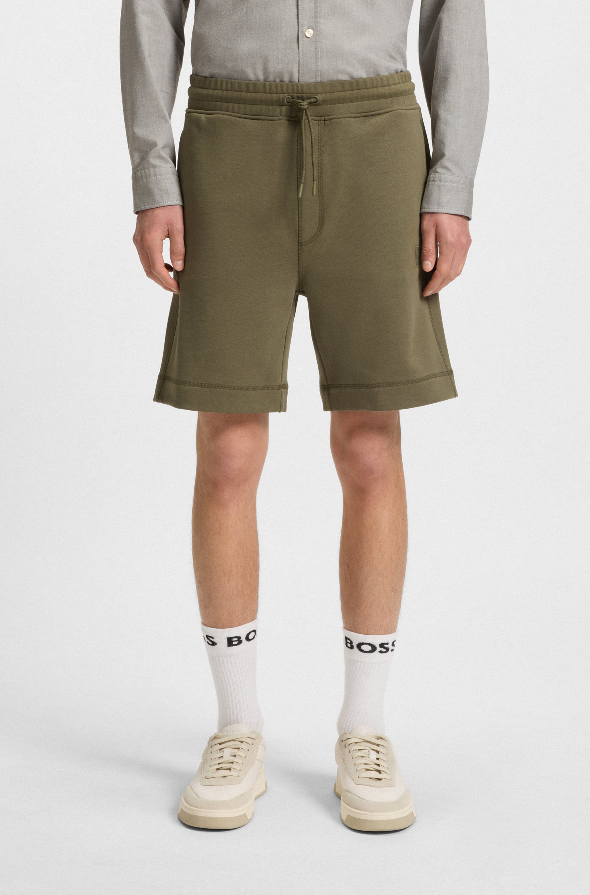Cotton-terry shorts with logo patch