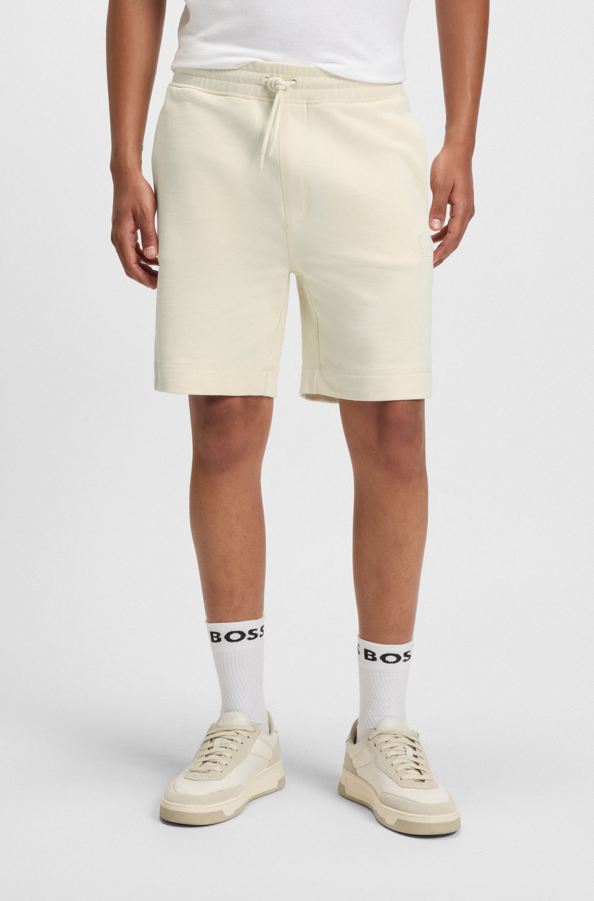 Cotton-terry shorts with logo patch
