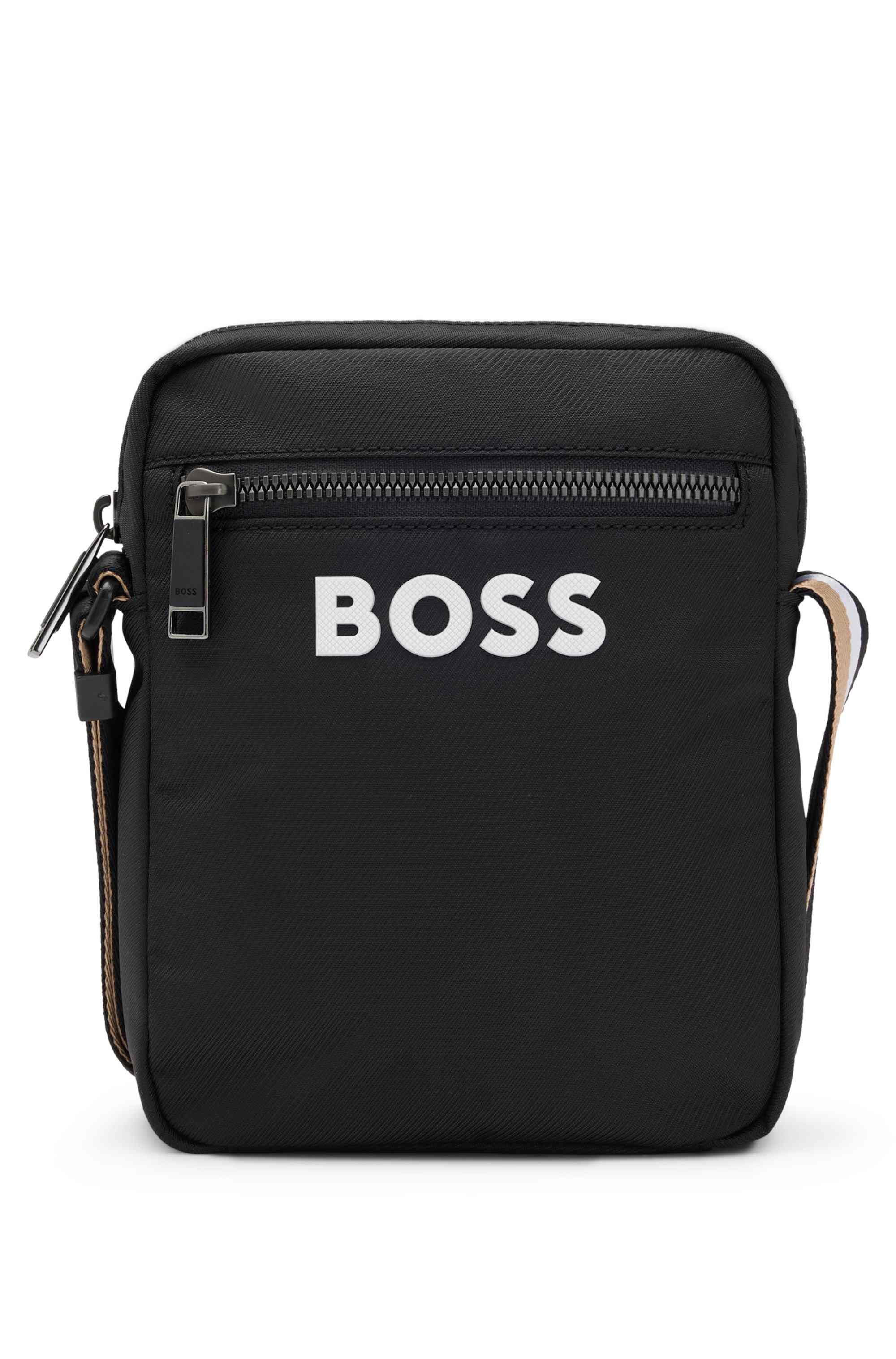Crossbody bag with contrast logo and signature-stripe strap