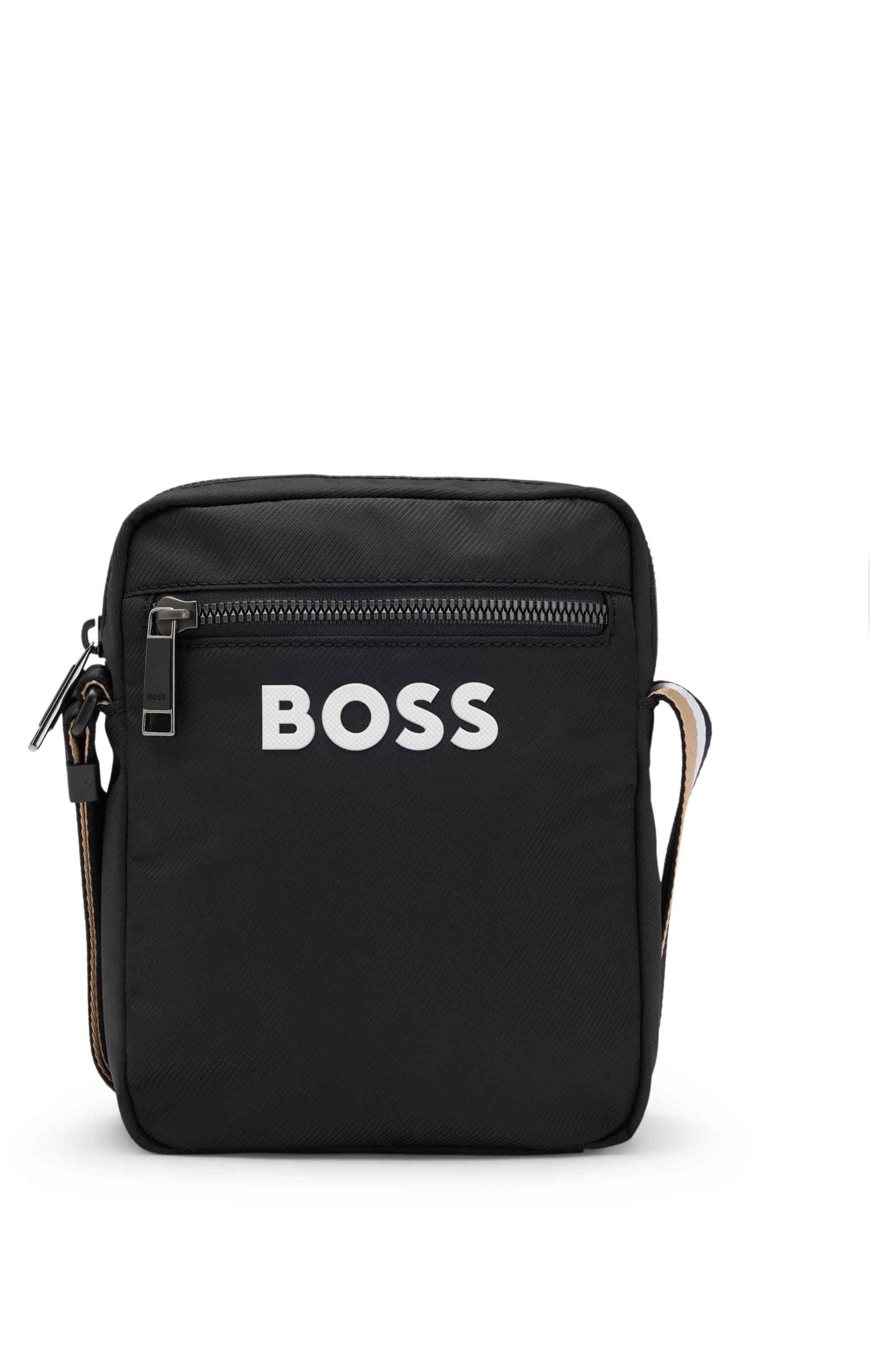 Crossbody bag in structured fabric with raised logo