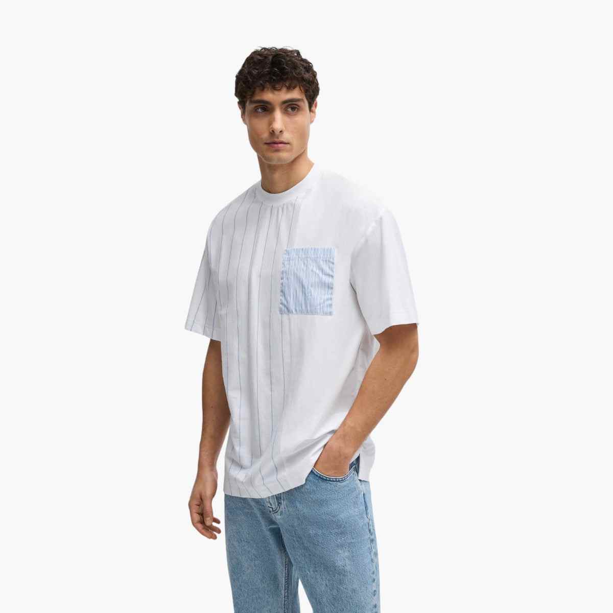 Mercerised-Cotton T-Shirt With Panelled Stripes.