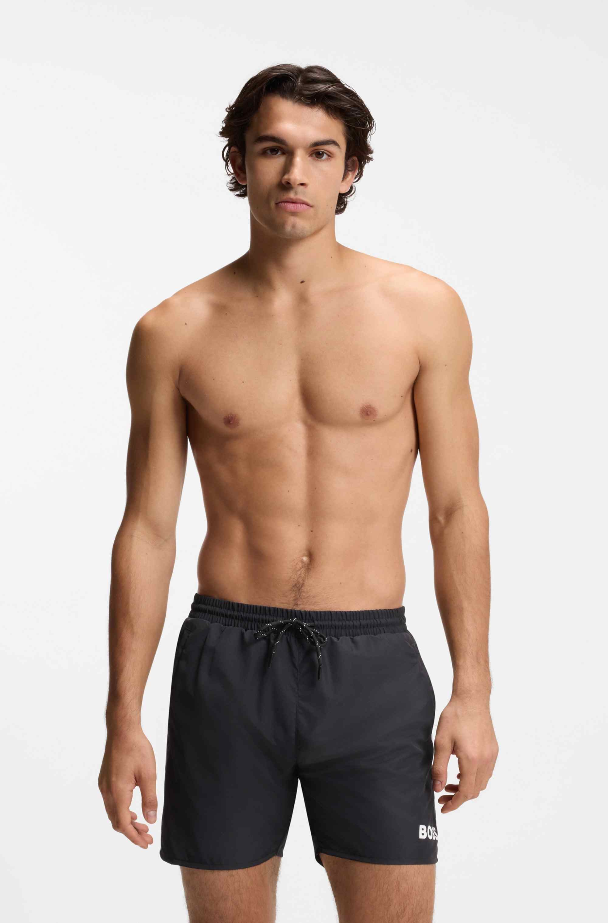 Quick-dry swim shorts with logo print
