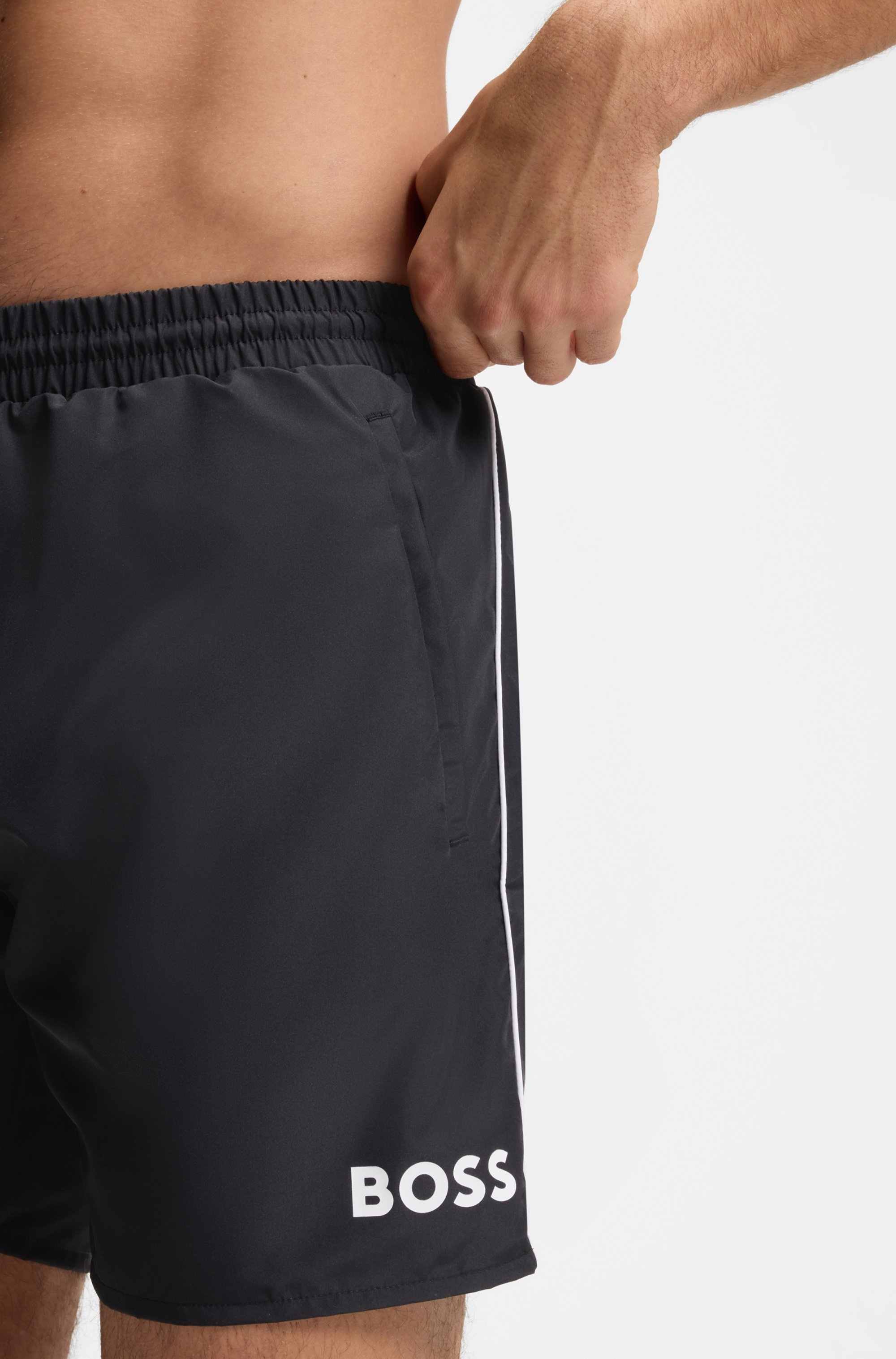 Quick-dry swim shorts with logo print