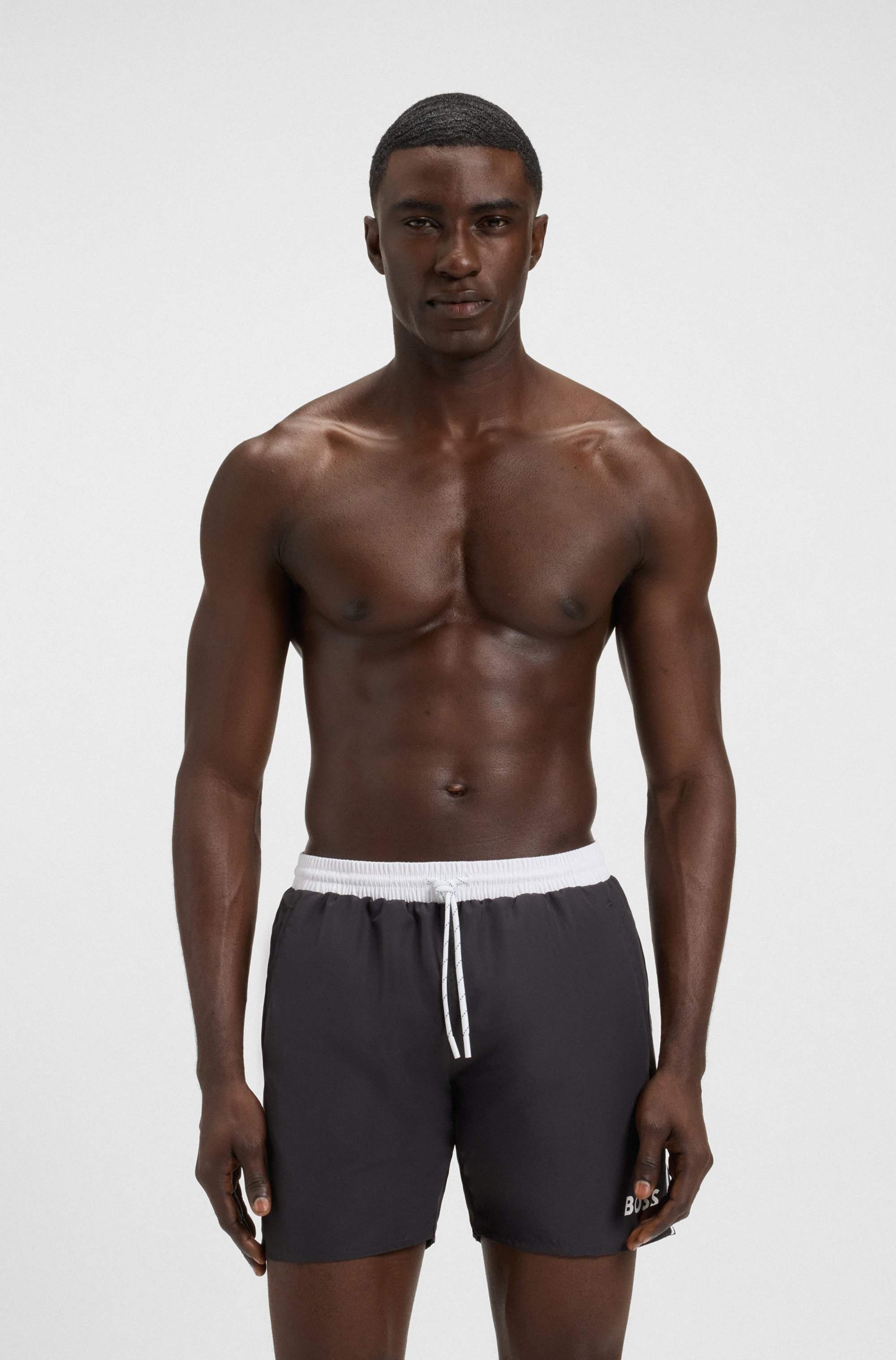 Quick-dry swim shorts with logo print