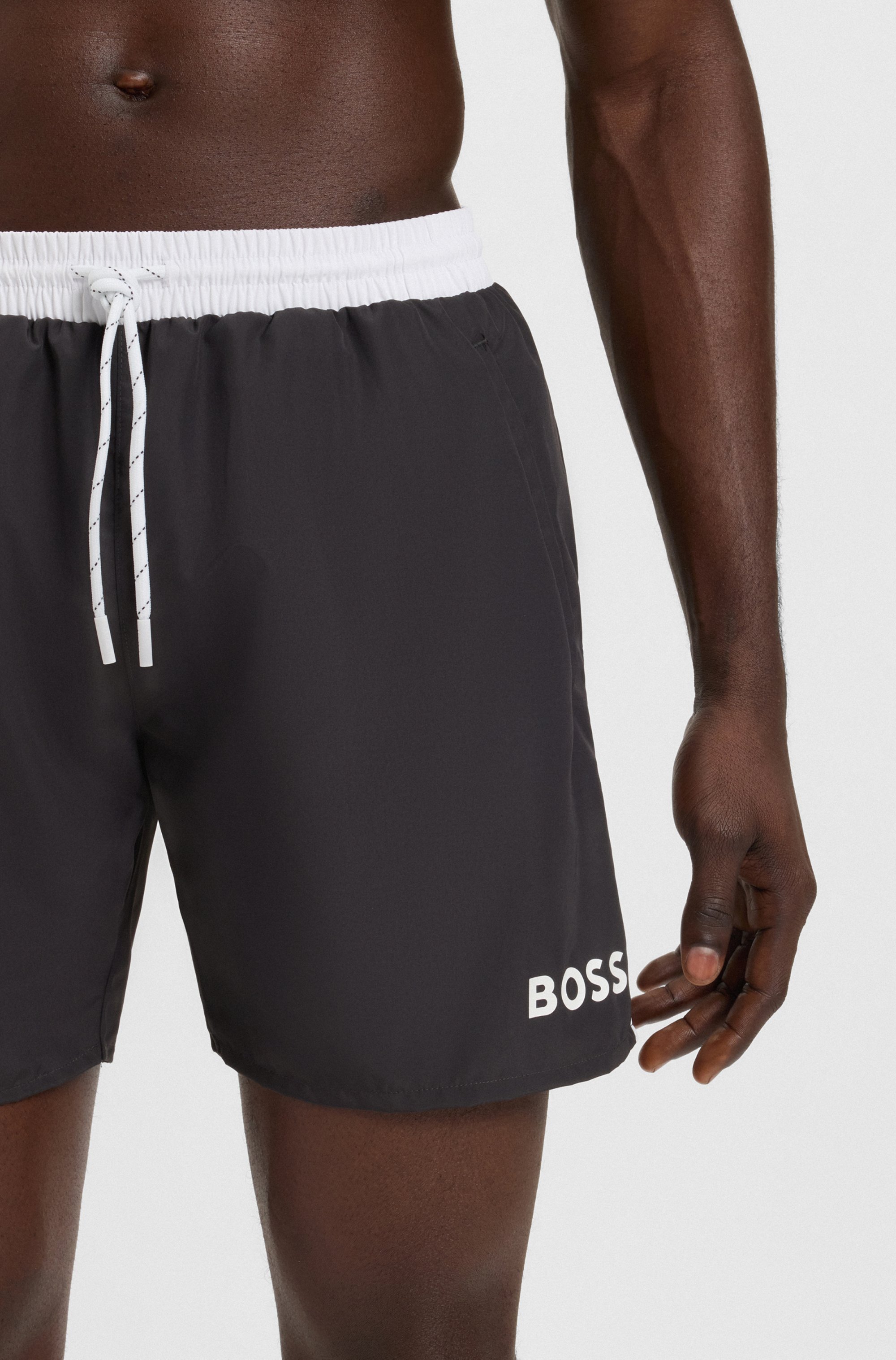 Quick-dry swim shorts with logo print