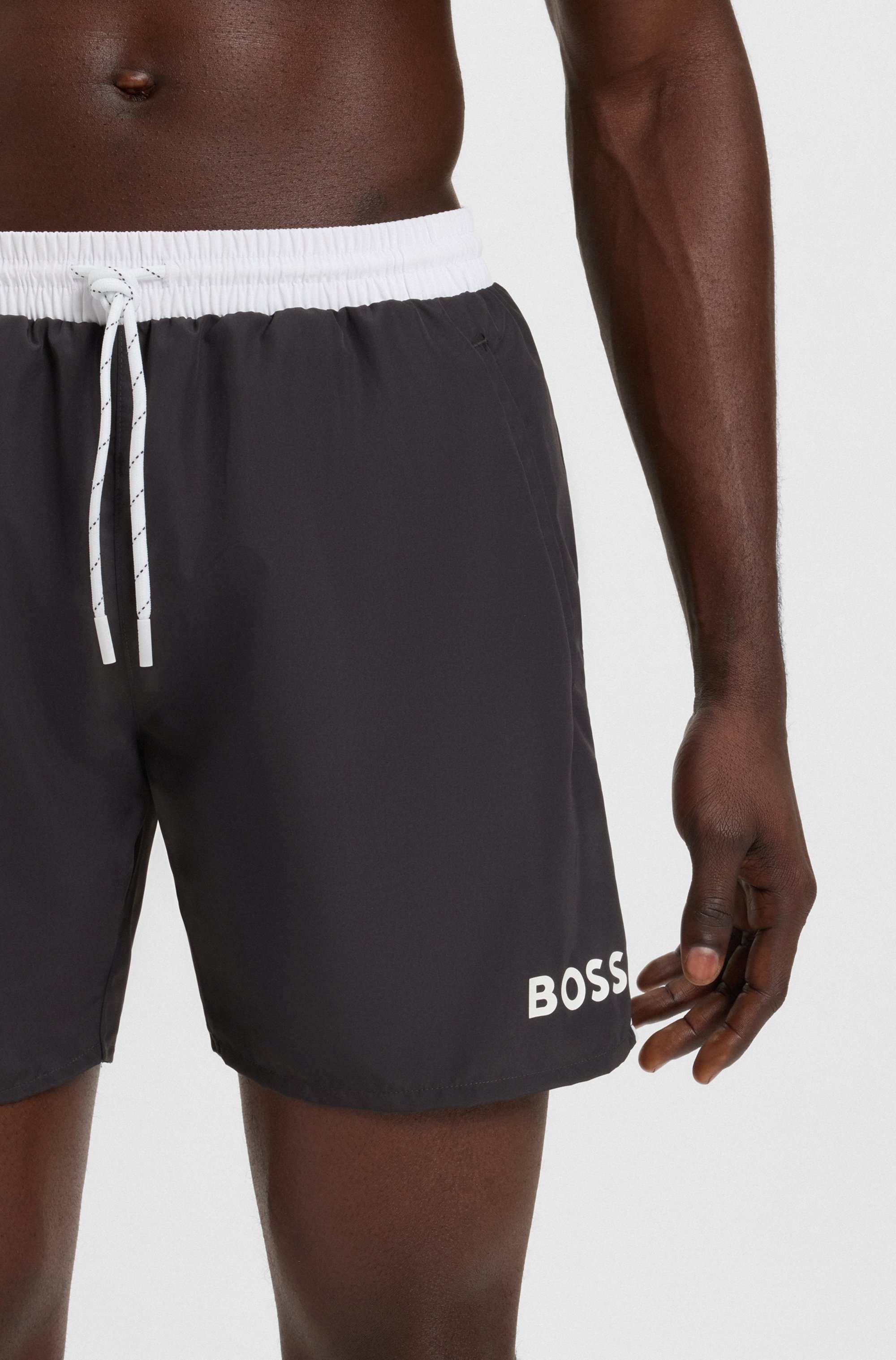 Quick-dry swim shorts with logo print