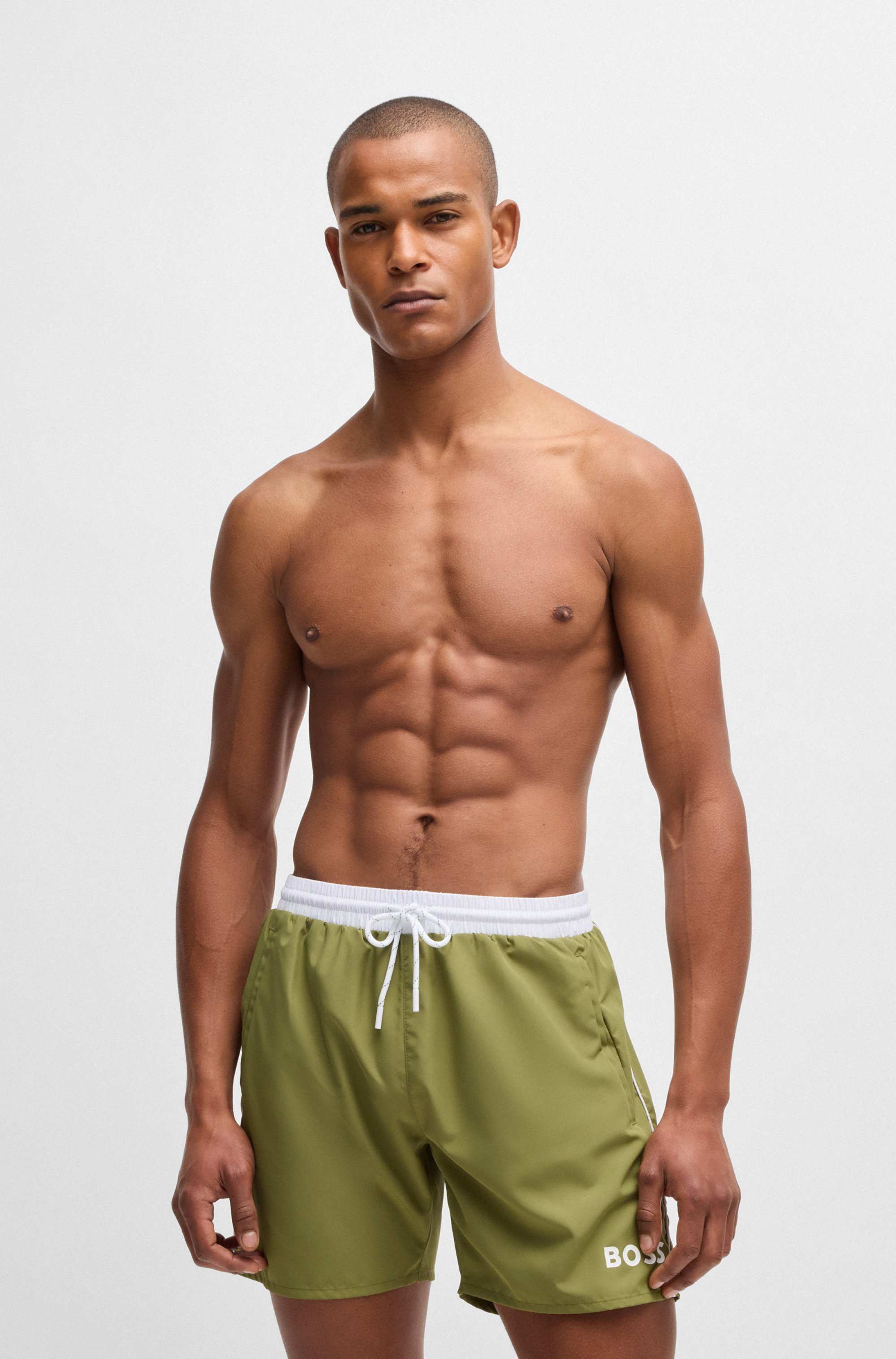 Quick-dry swim shorts with logo print