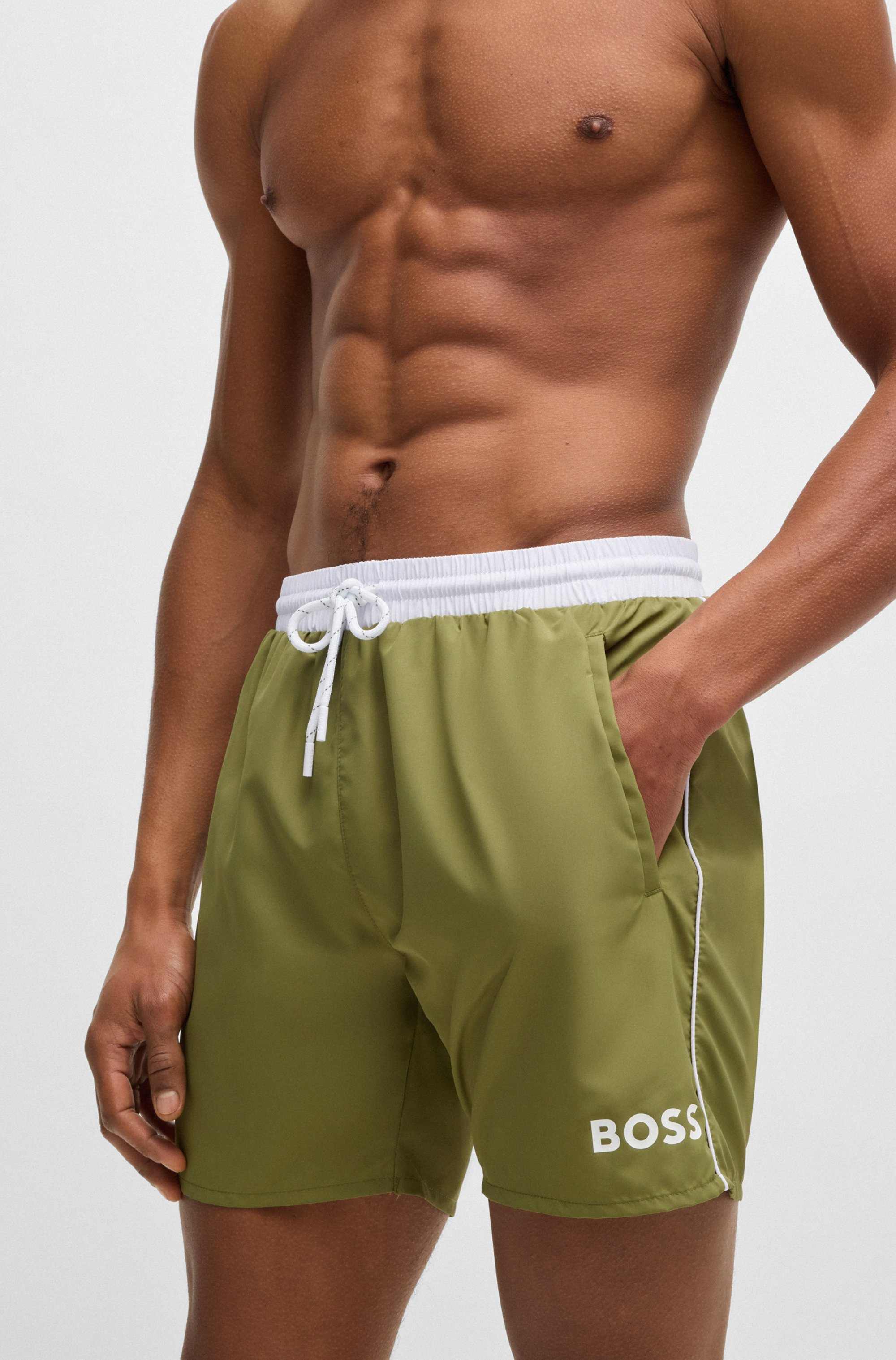 Quick-dry swim shorts with logo print