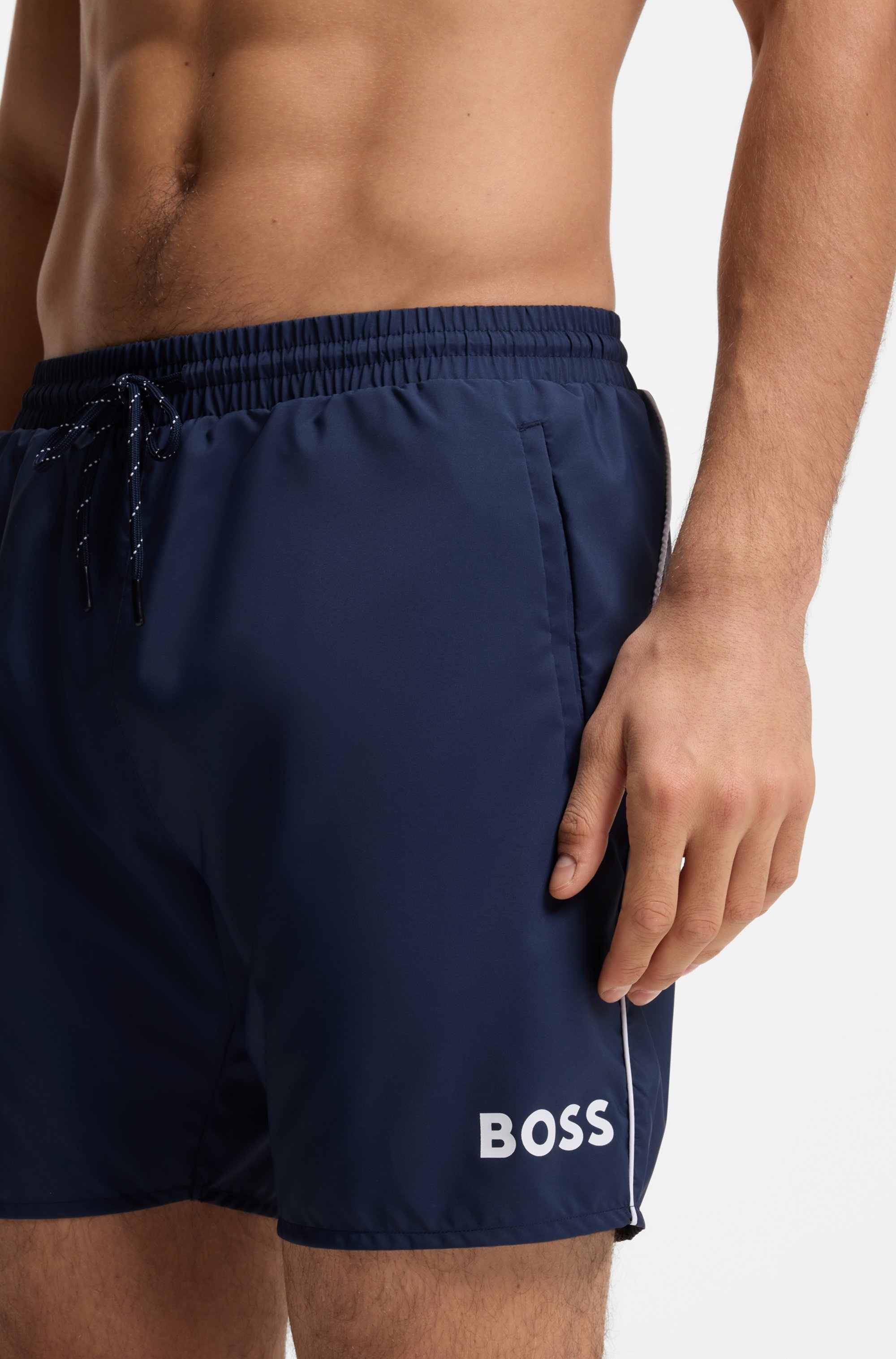 Quick-dry swim shorts with logo print