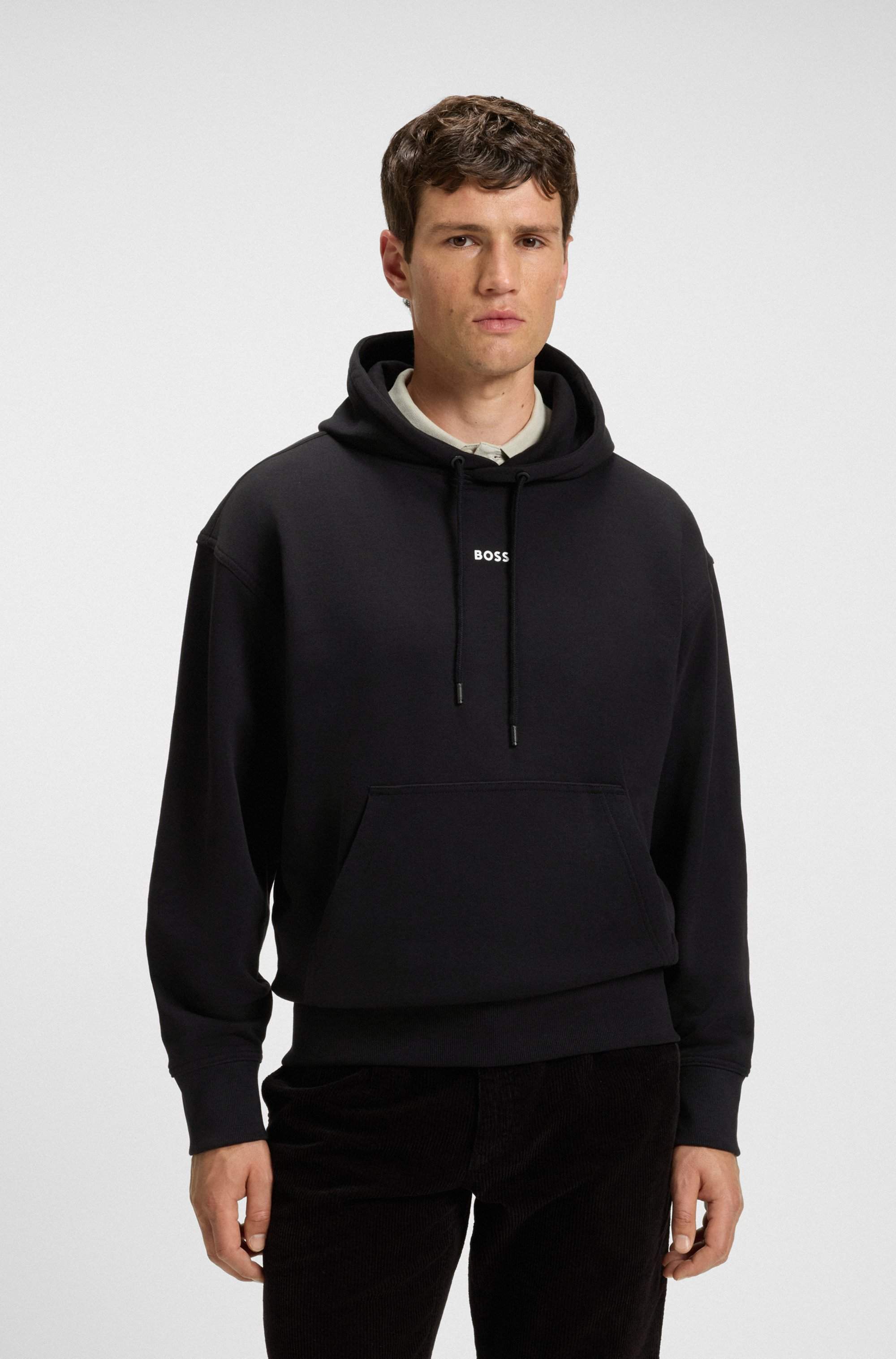 Fleece hoodie in cotton terry with contrast logo
