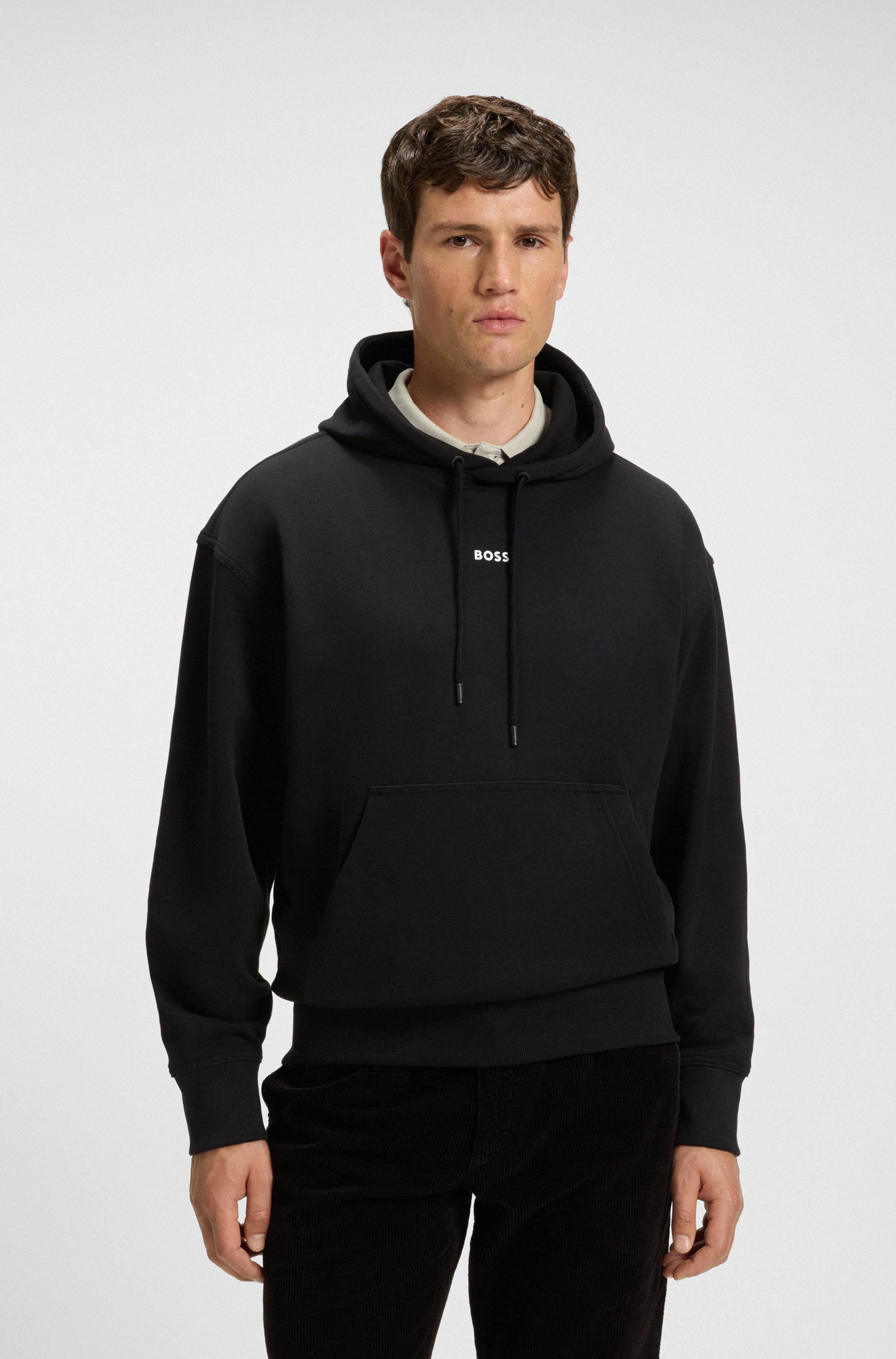 Fleece hoodie in cotton terry with contrast logo