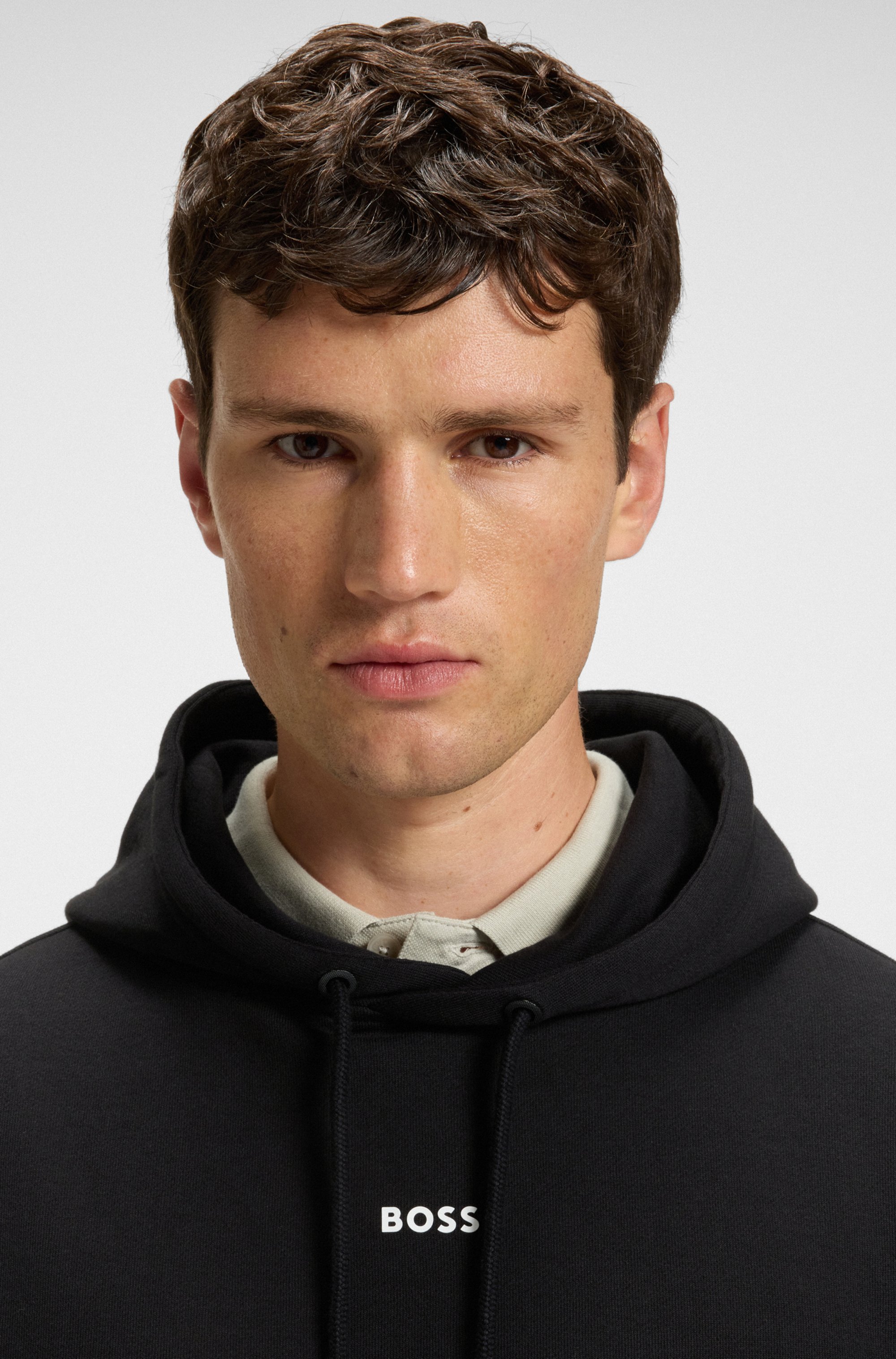 Fleece hoodie in cotton terry with contrast logo