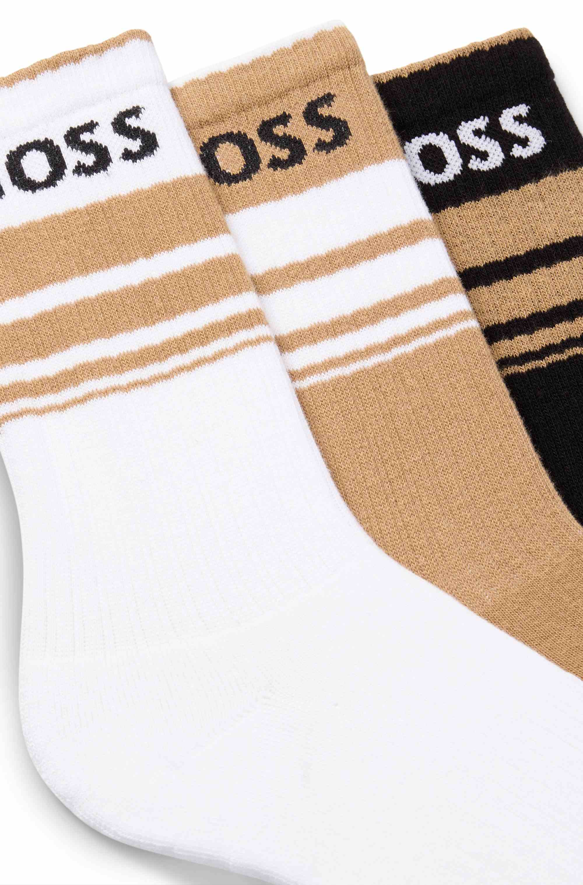 Three-pack of short socks with stripes and logos