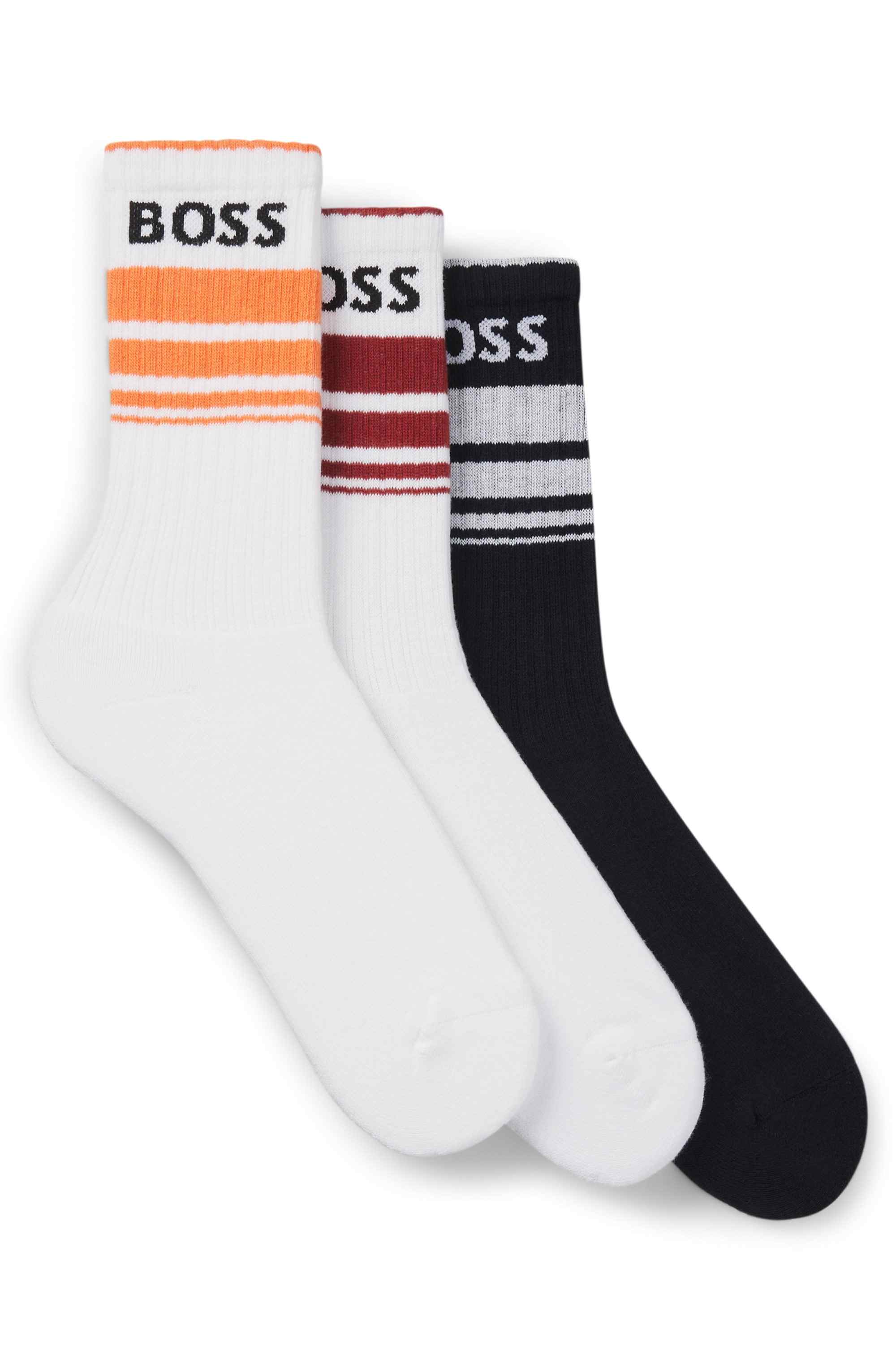 Three-pack of short socks with stripes and logos