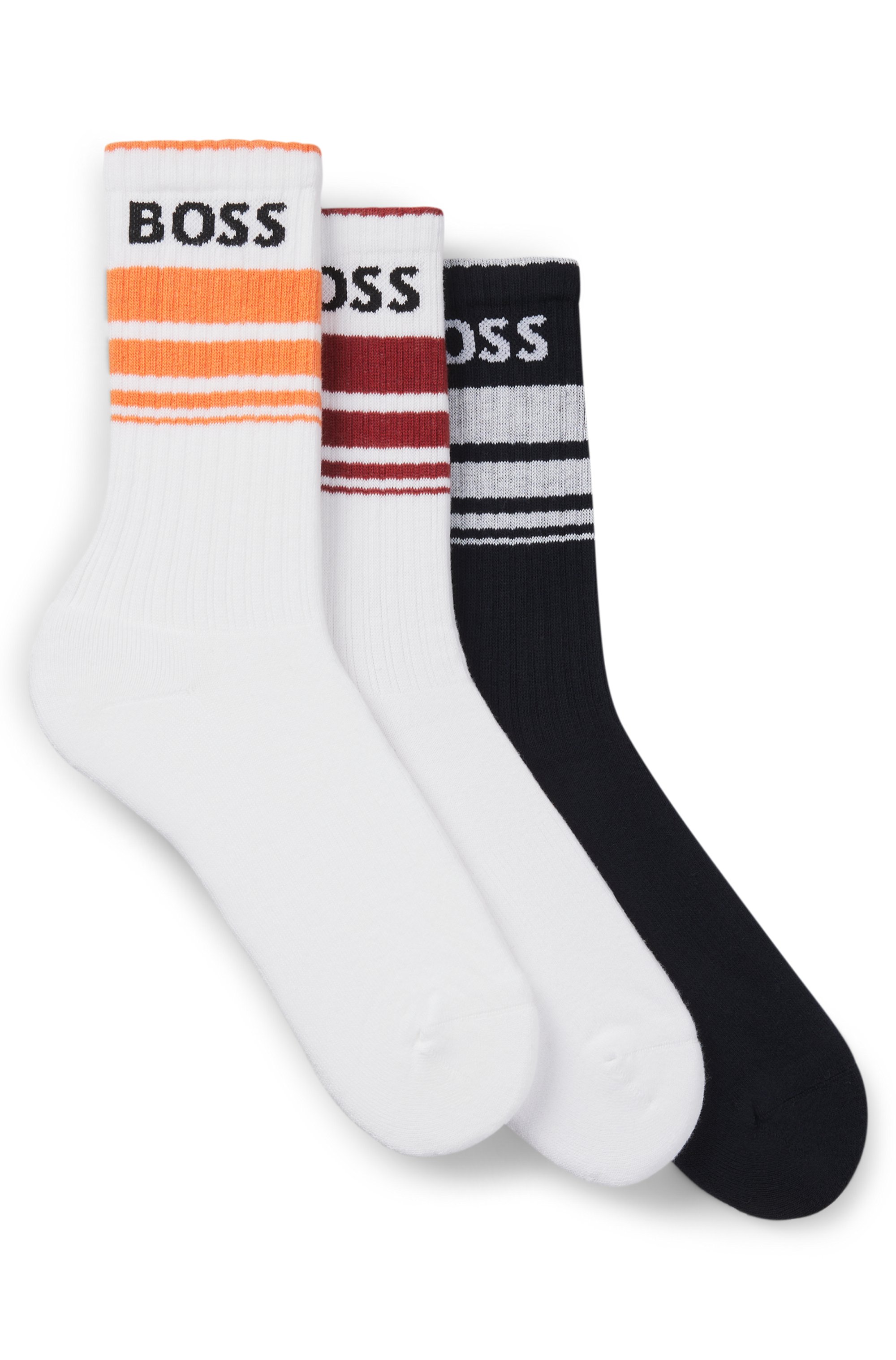 Three-pack of short socks with stripes and logos
