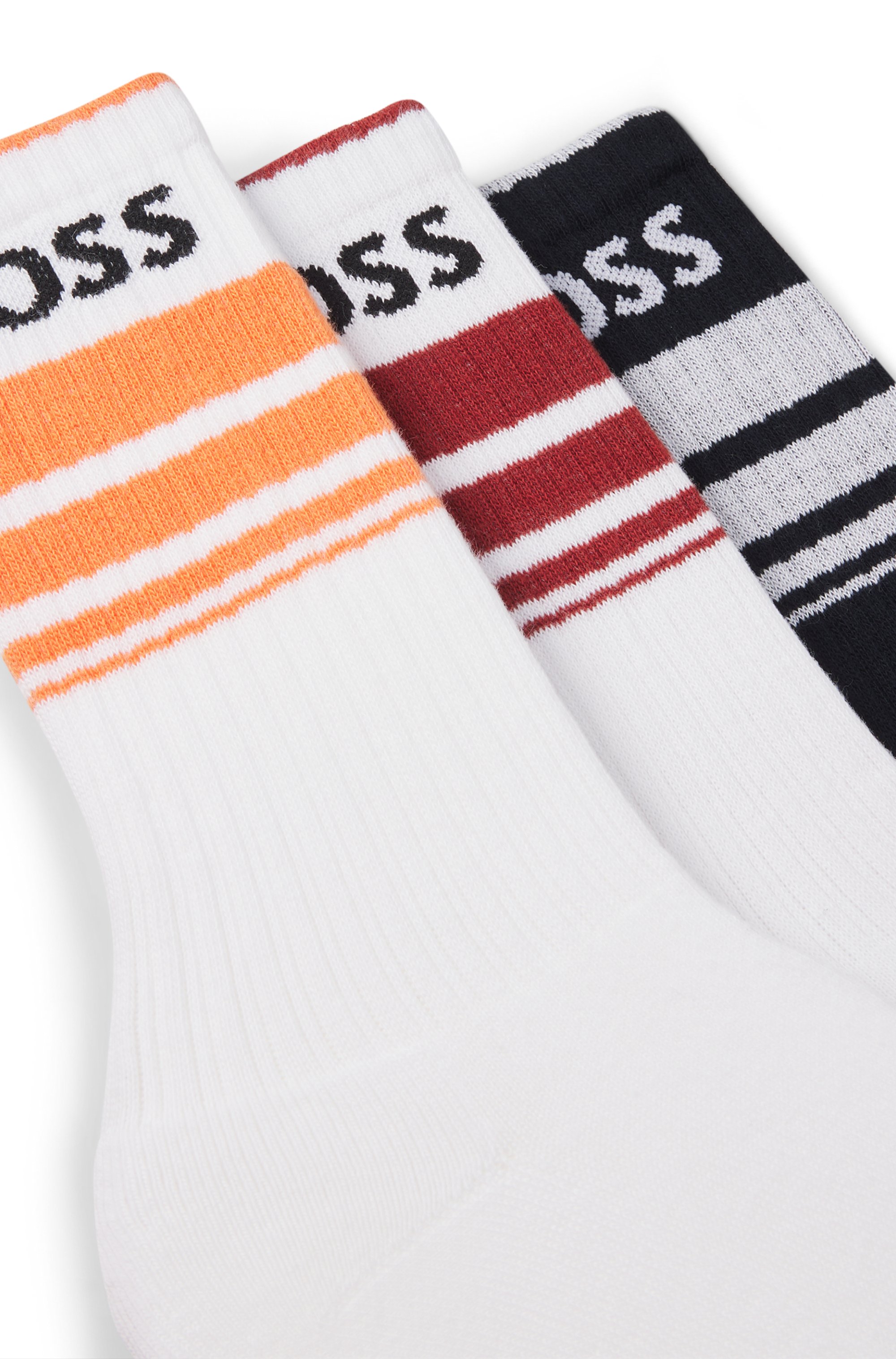 Three-pack of short socks with stripes and logos