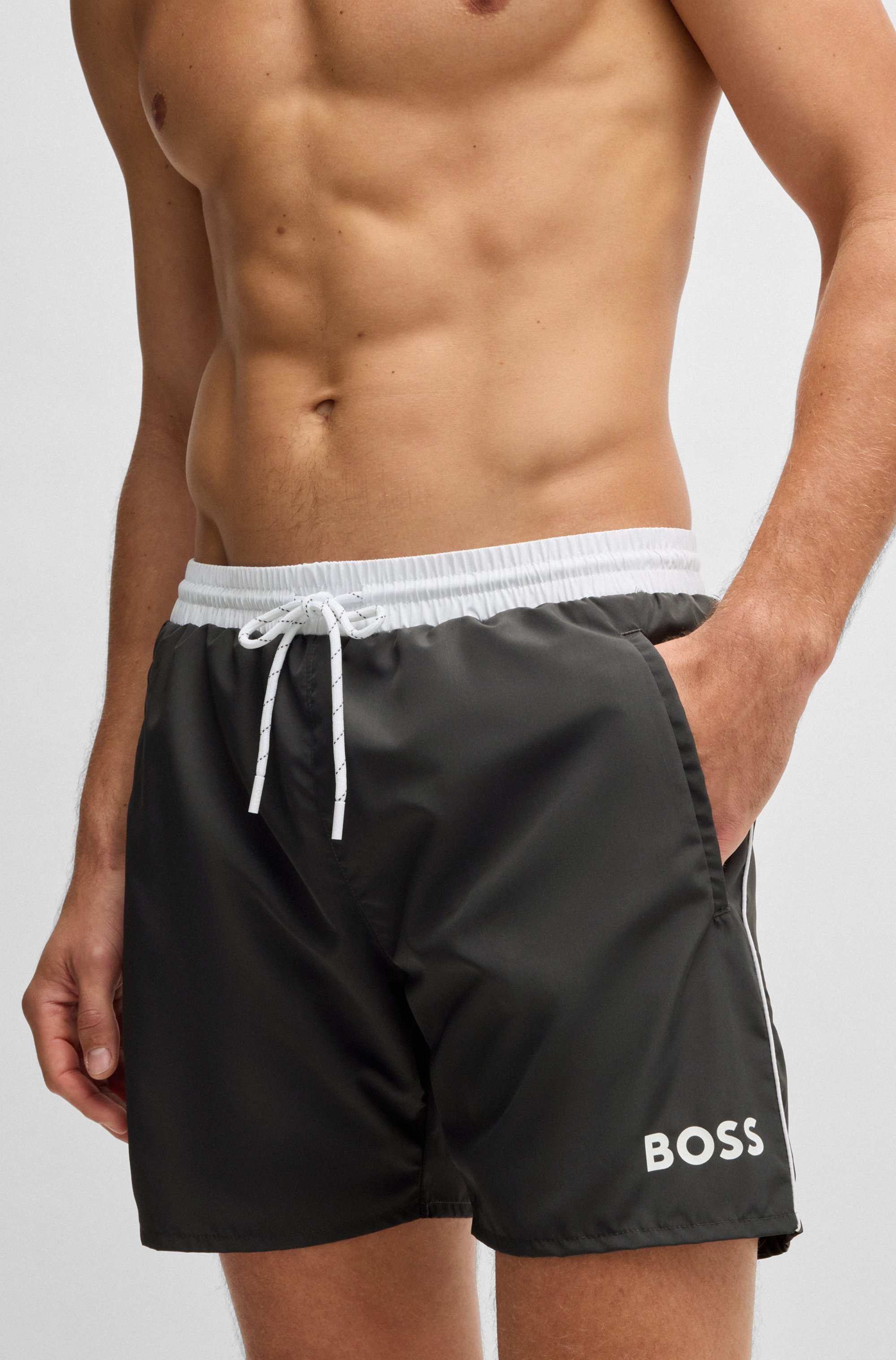 Quick-dry swim shorts with logo print
