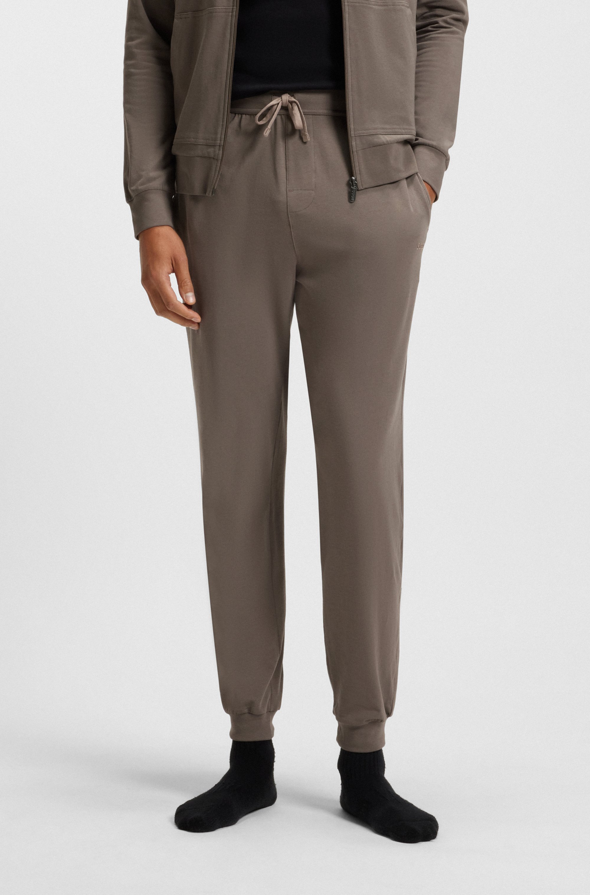 Stretch-cotton tracksuit bottoms with embroidered logo