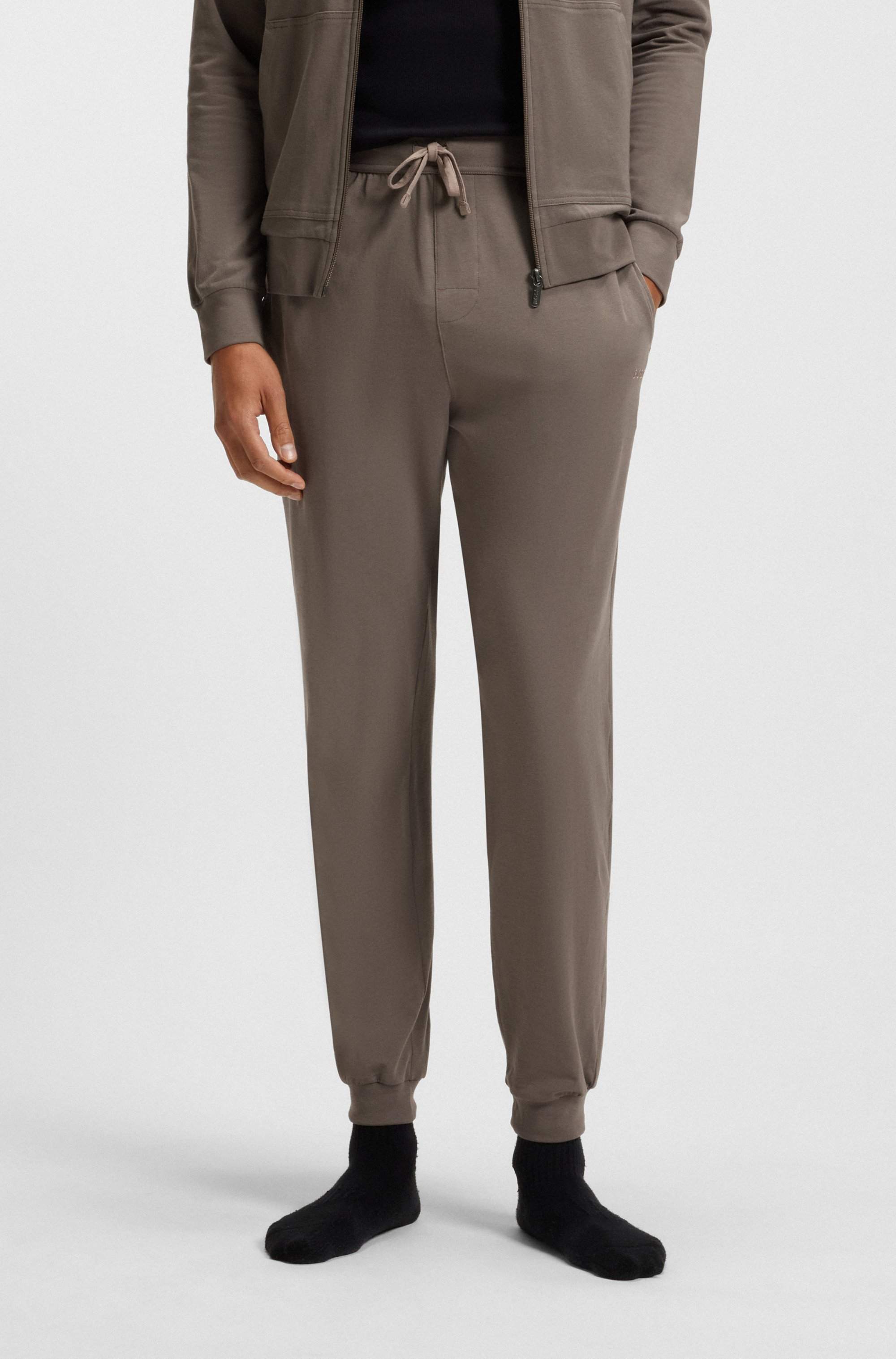 Stretch-cotton tracksuit bottoms with embroidered logo