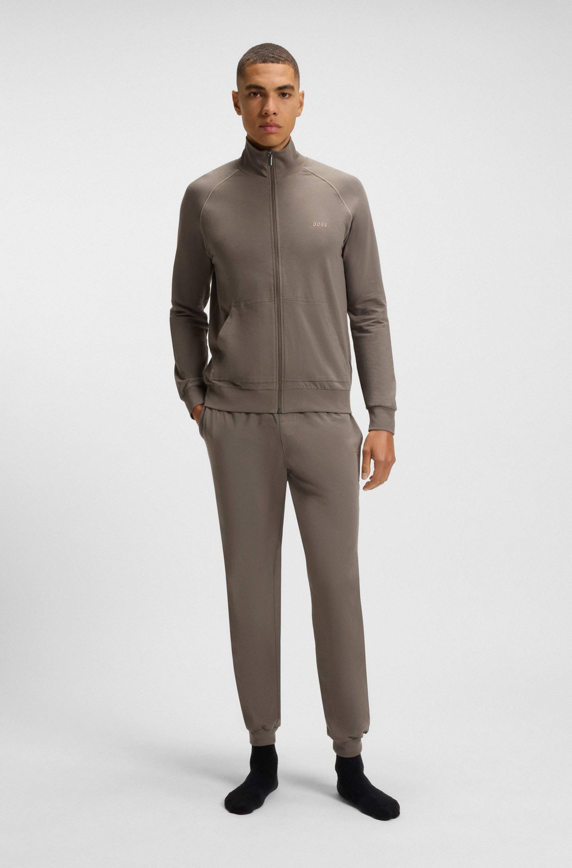 Stretch-cotton tracksuit bottoms with embroidered logo