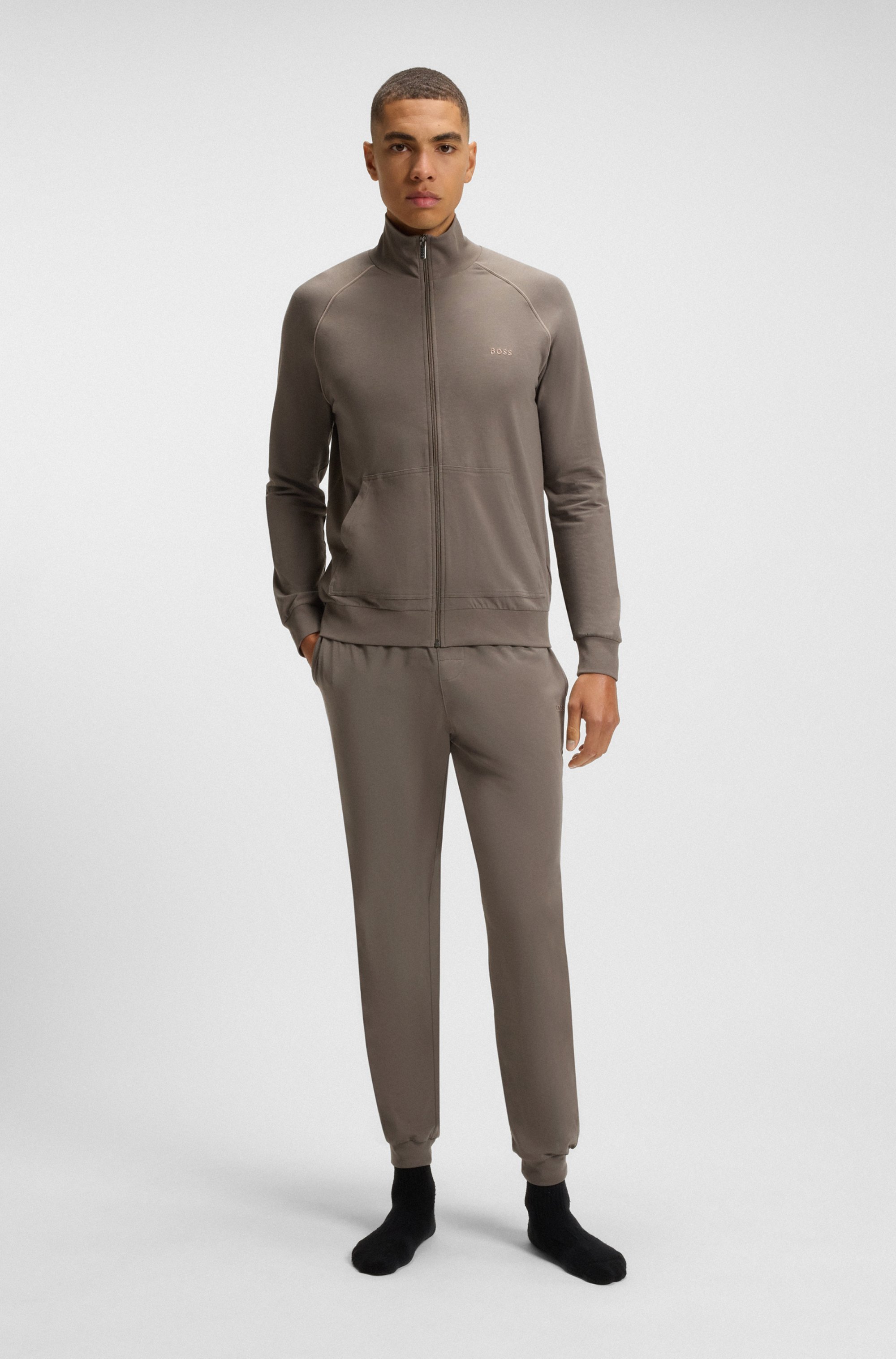 Stretch-cotton tracksuit bottoms with embroidered logo