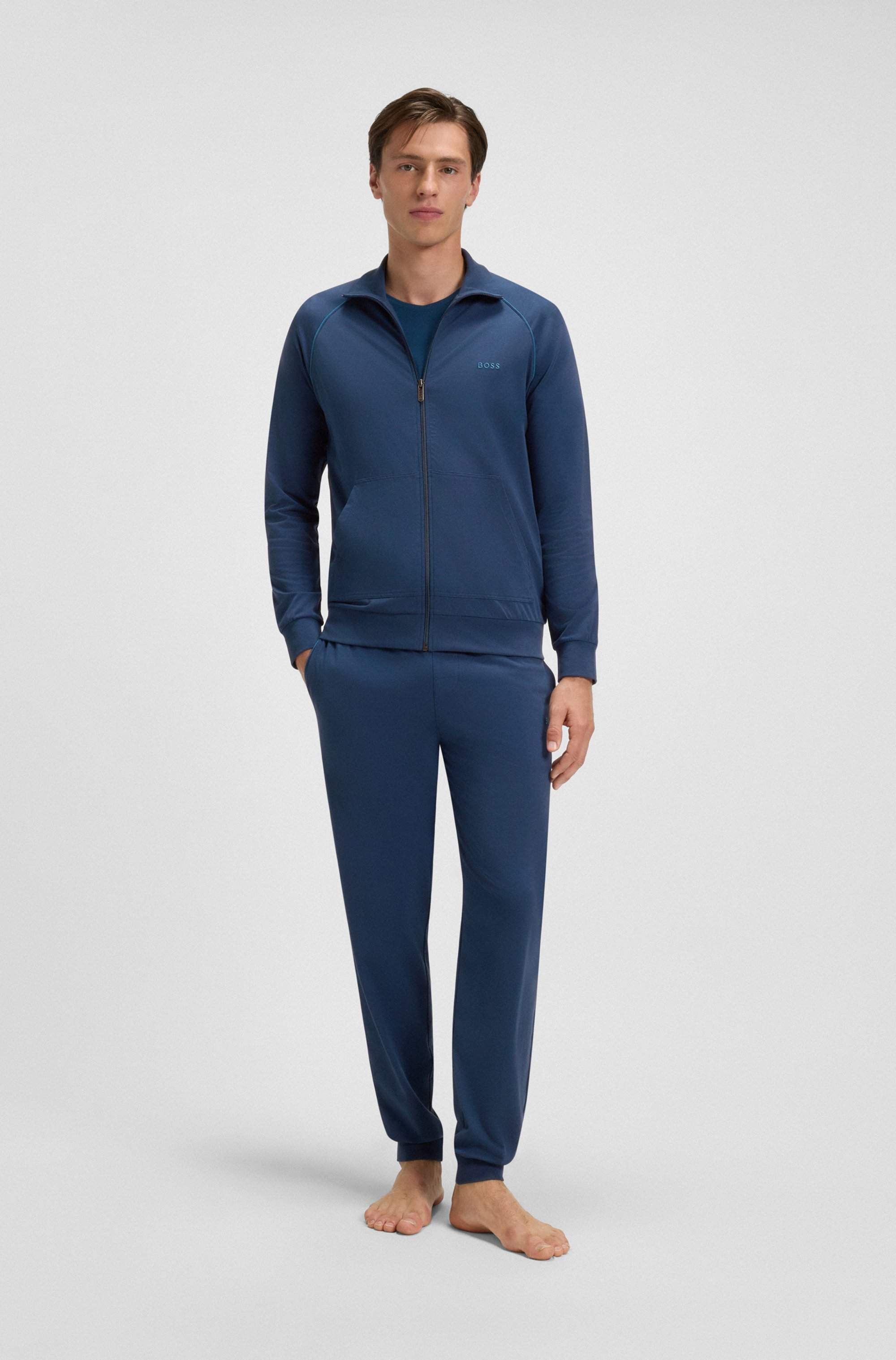 Stretch-cotton tracksuit bottoms with embroidered logo