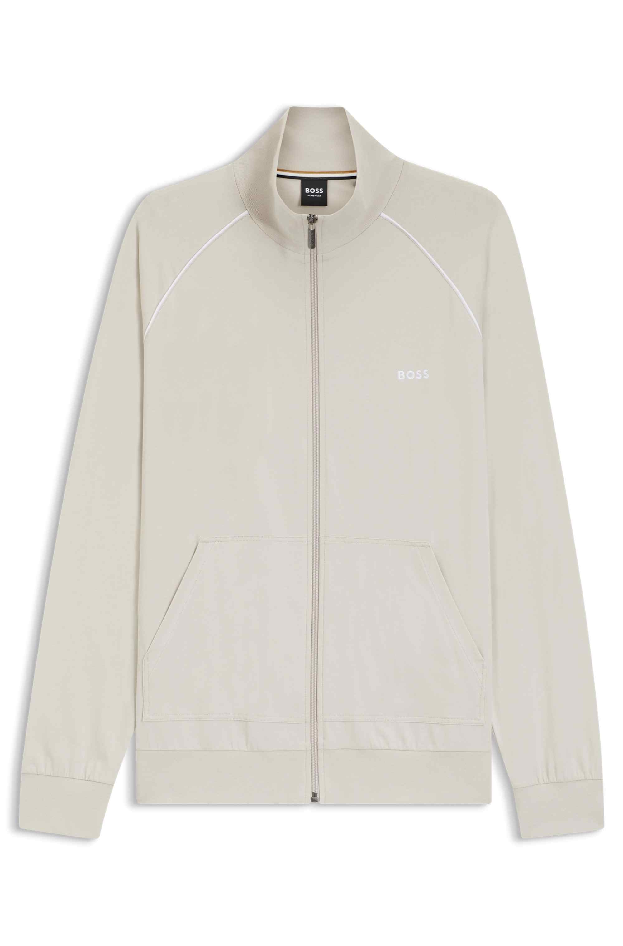 Zip-up jacket in stretch cotton with embroidered logo