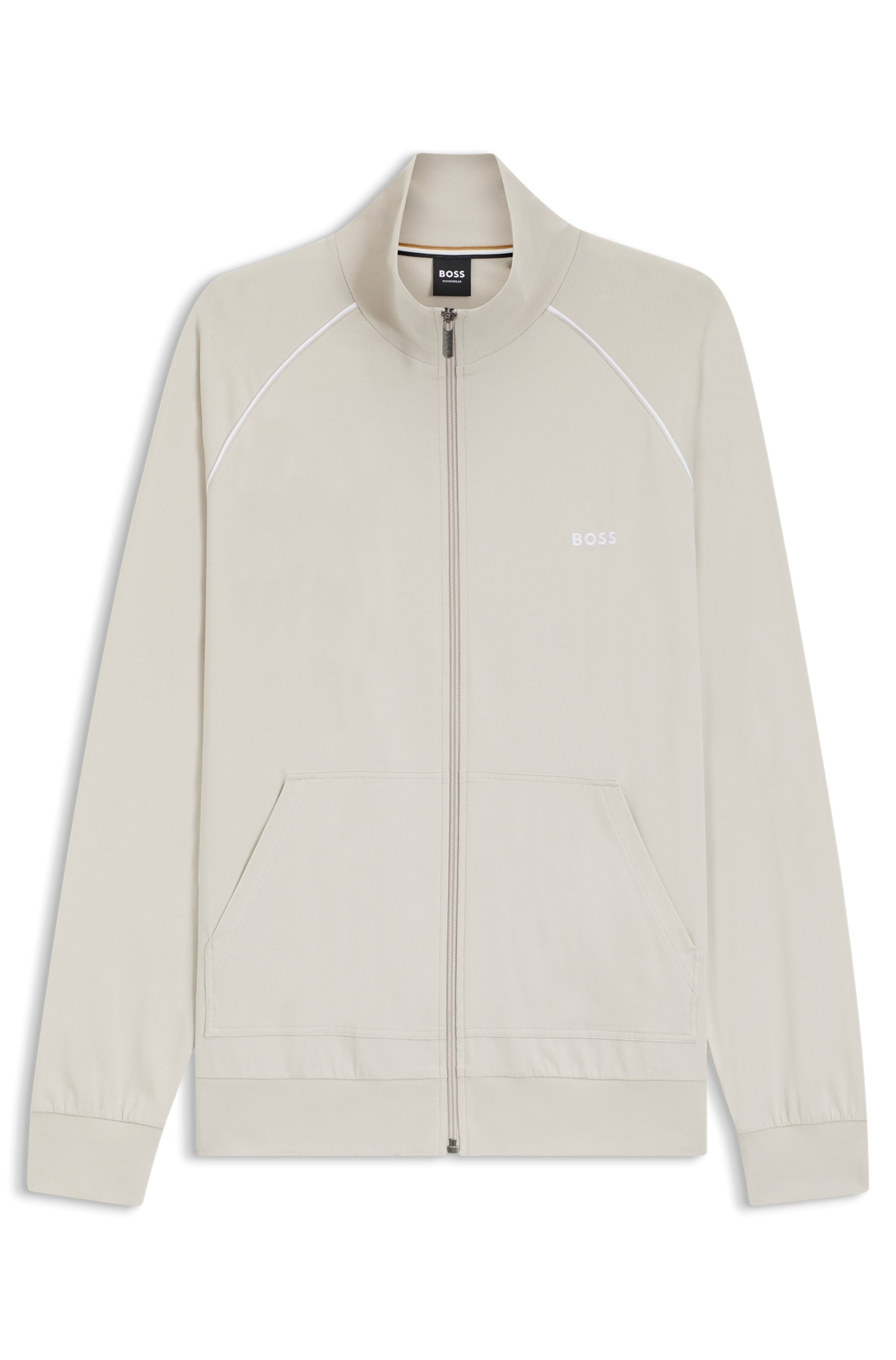 Zip-up jacket in stretch cotton with embroidered logo