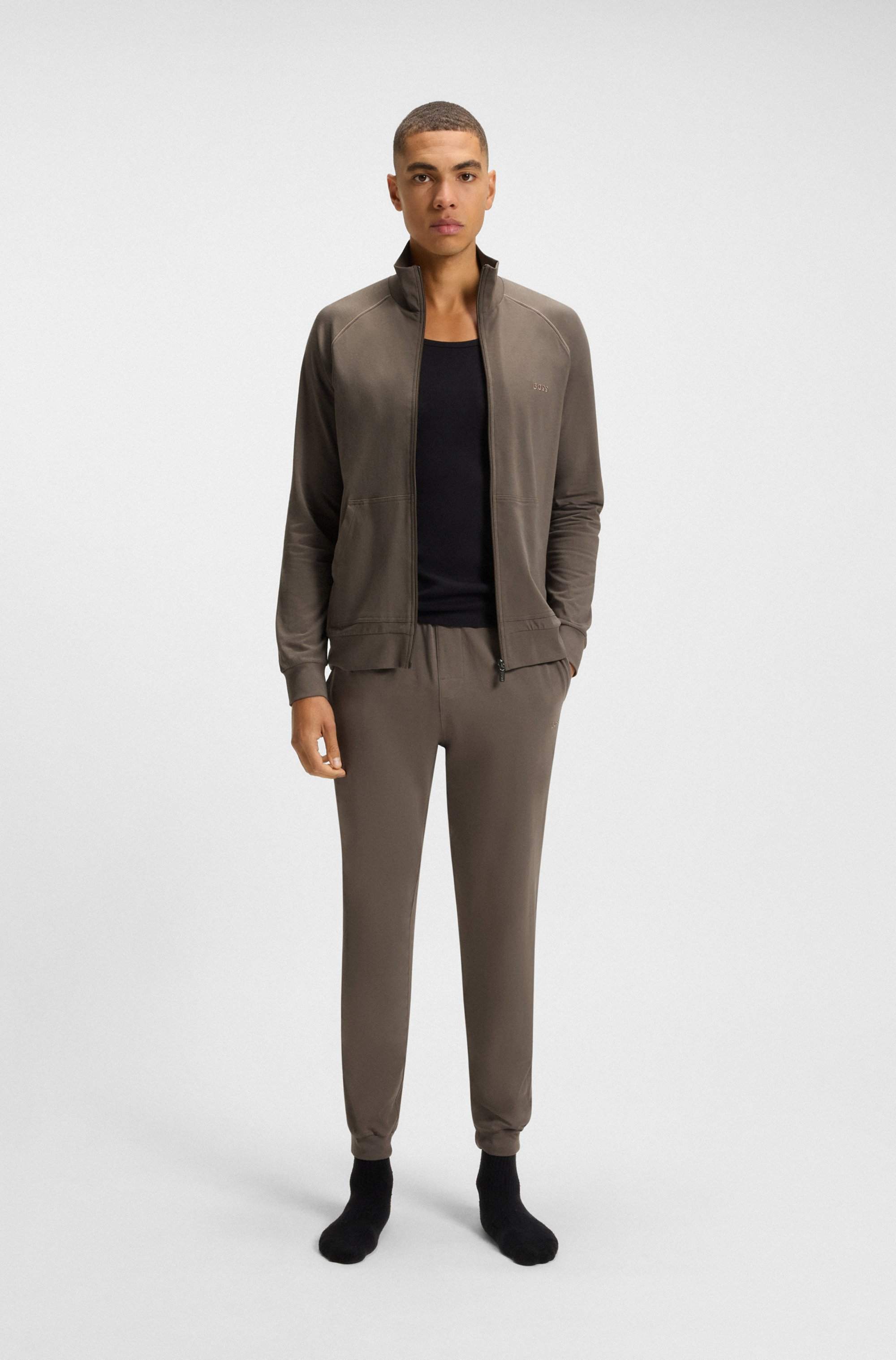 Stretch-cotton jacket with piping and logo