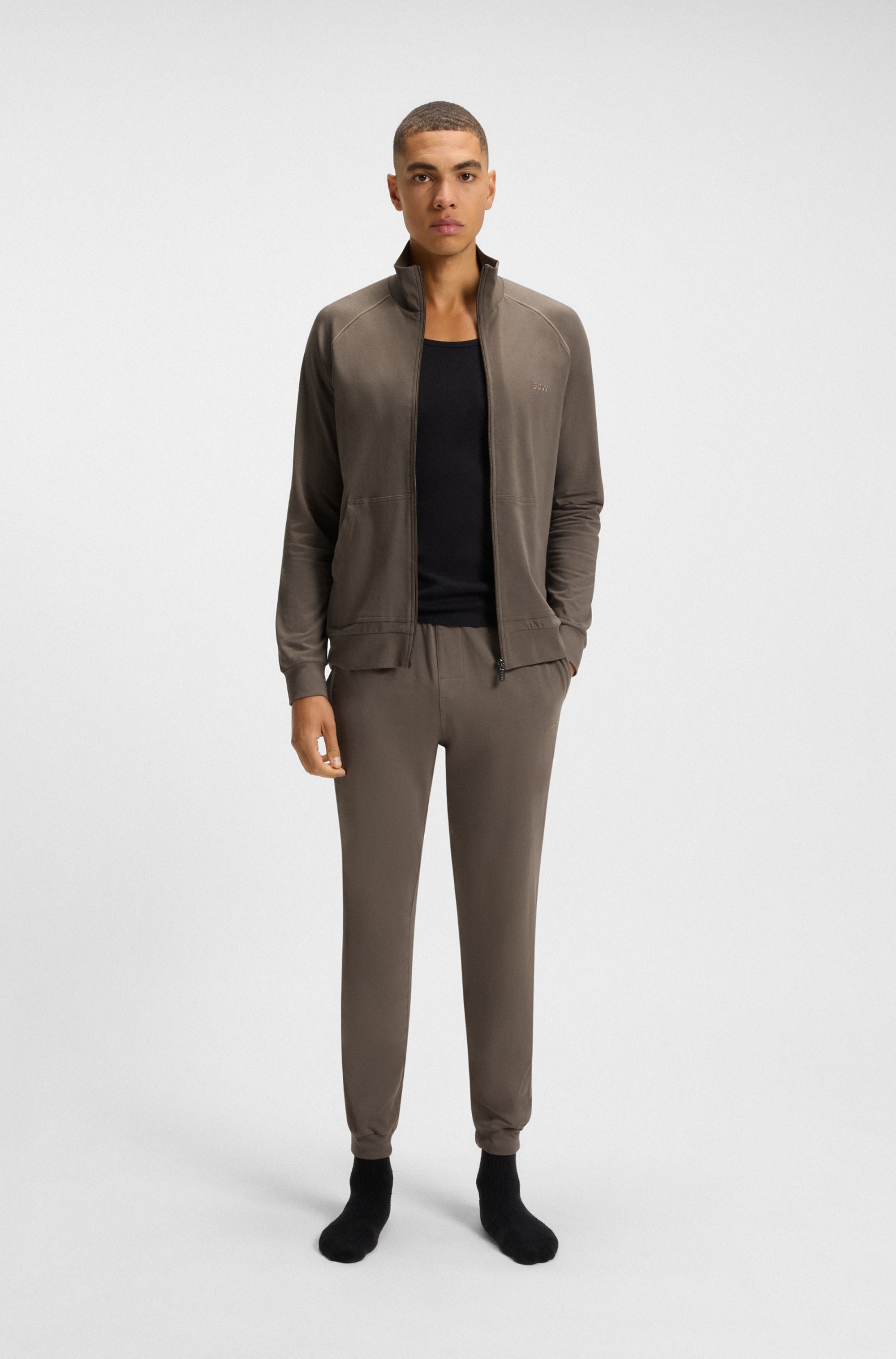 Zip-up jacket in stretch cotton with embroidered logo