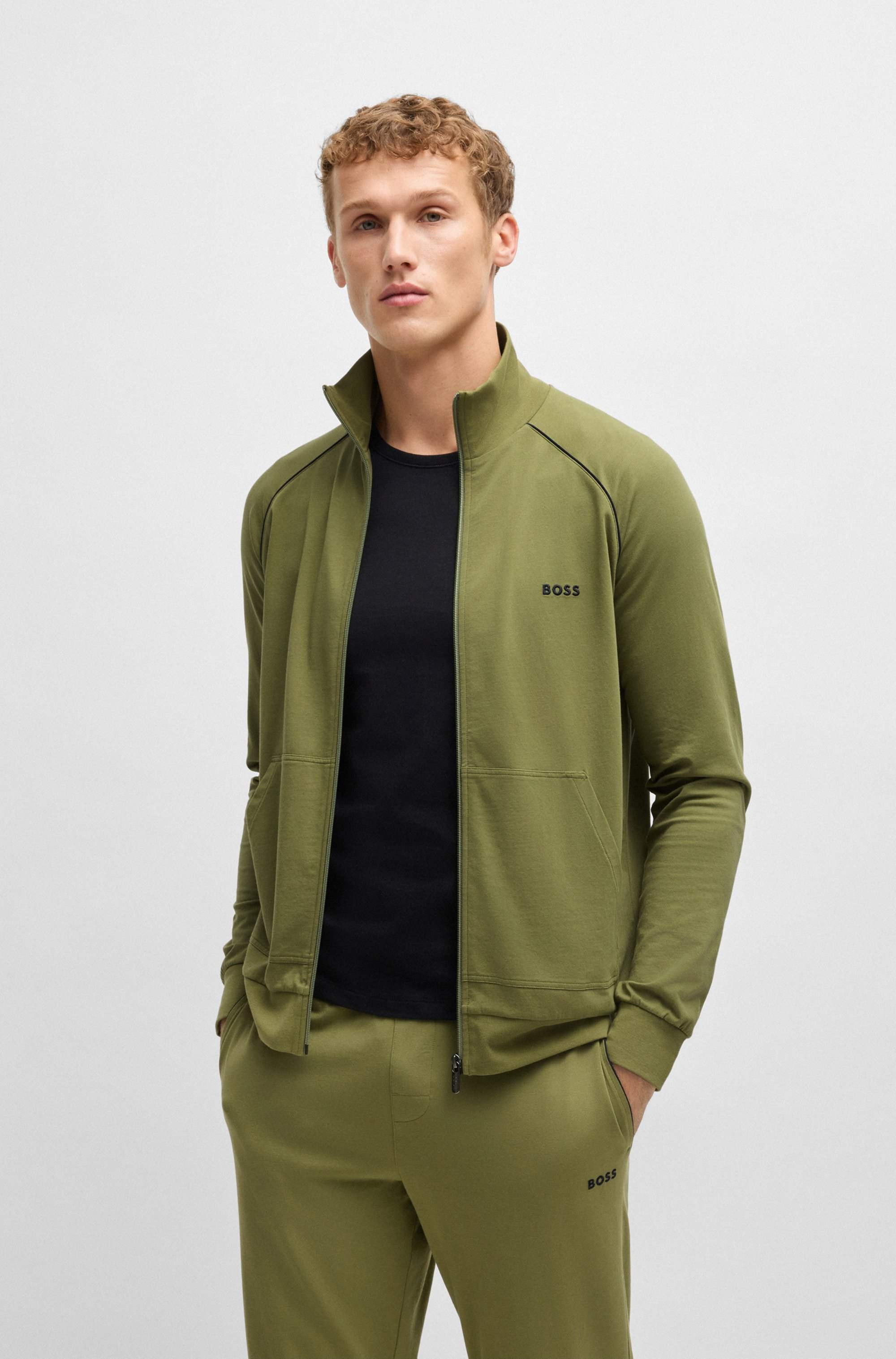 Logo-embroidered regular-fit jacket in stretch-cotton jersey