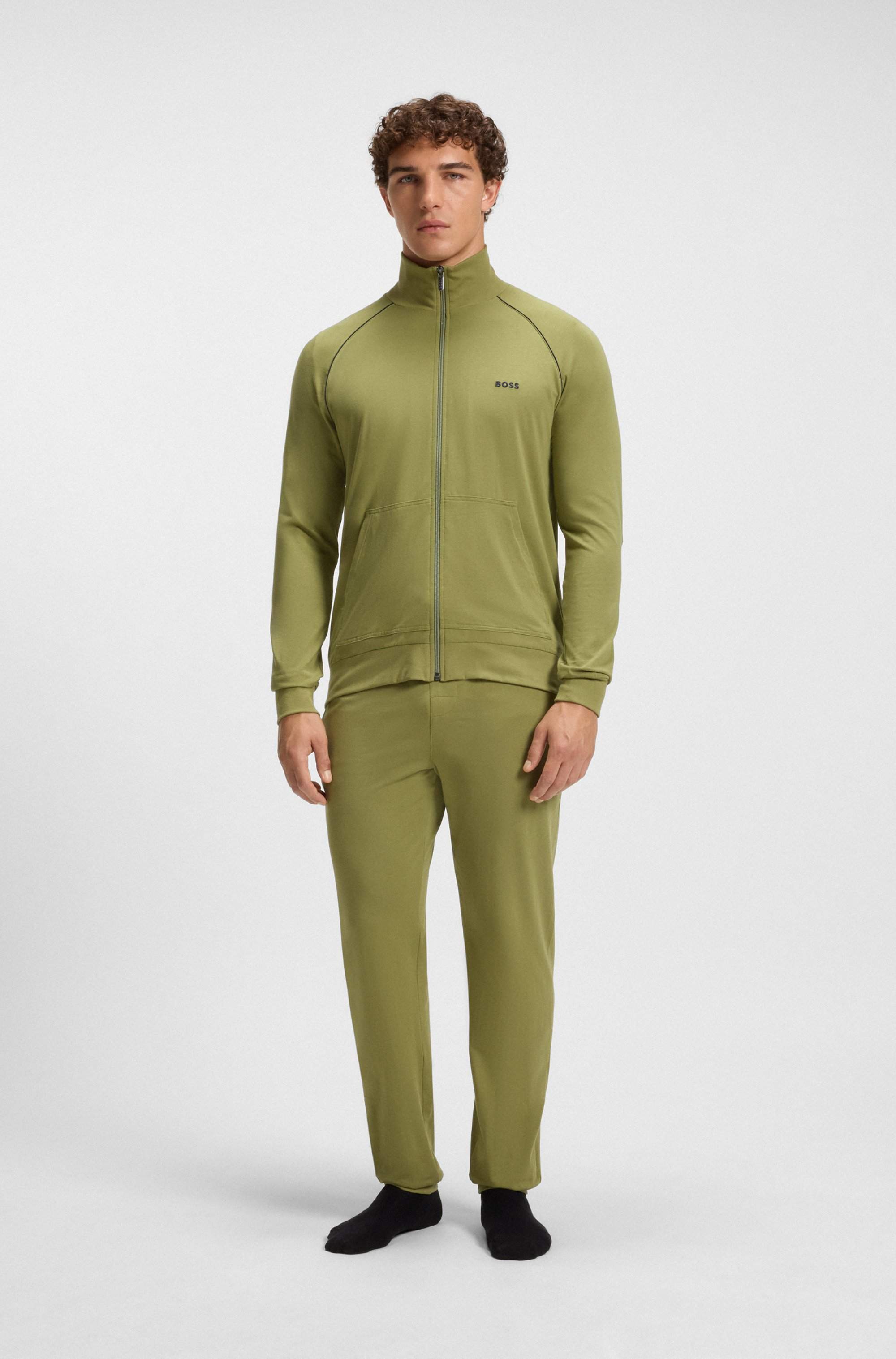 Stretch-cotton jacket with piping and logo