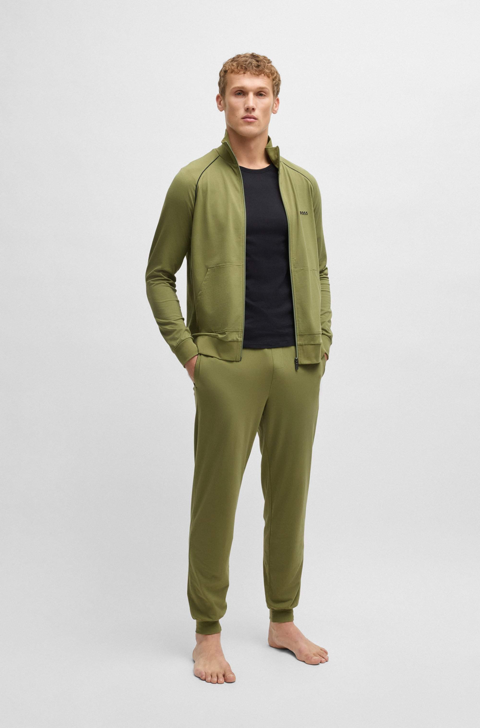 Logo-embroidered regular-fit jacket in stretch-cotton jersey